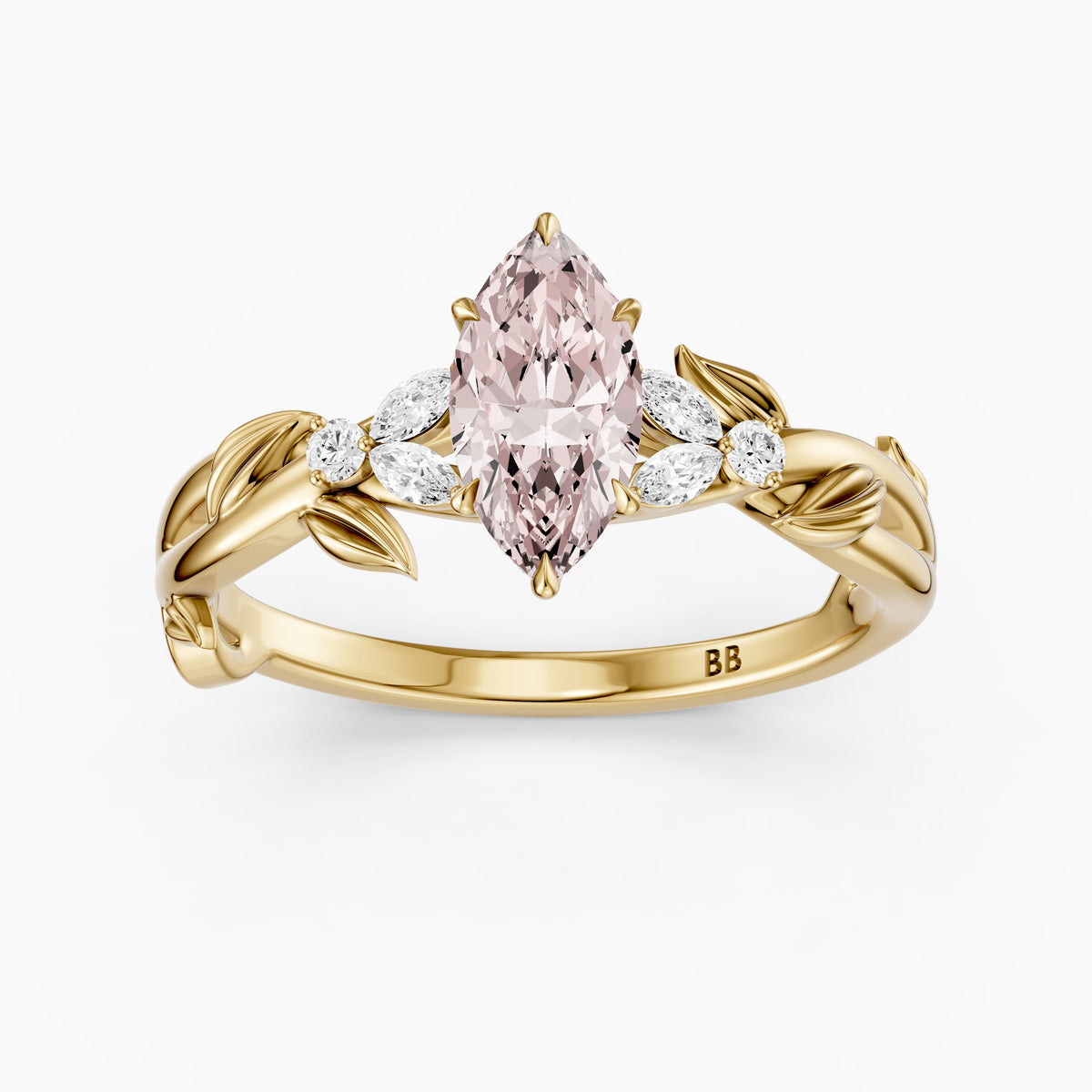 Elspeth Marquise Pink Lab Grown Diamond Ring with Nature Inspired Twisted Band