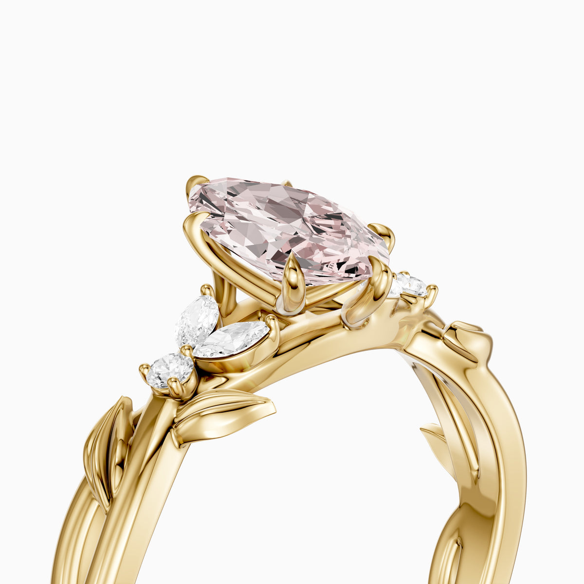 Elspeth Marquise Pink Lab Grown Diamond Ring with Nature Inspired Twisted Band