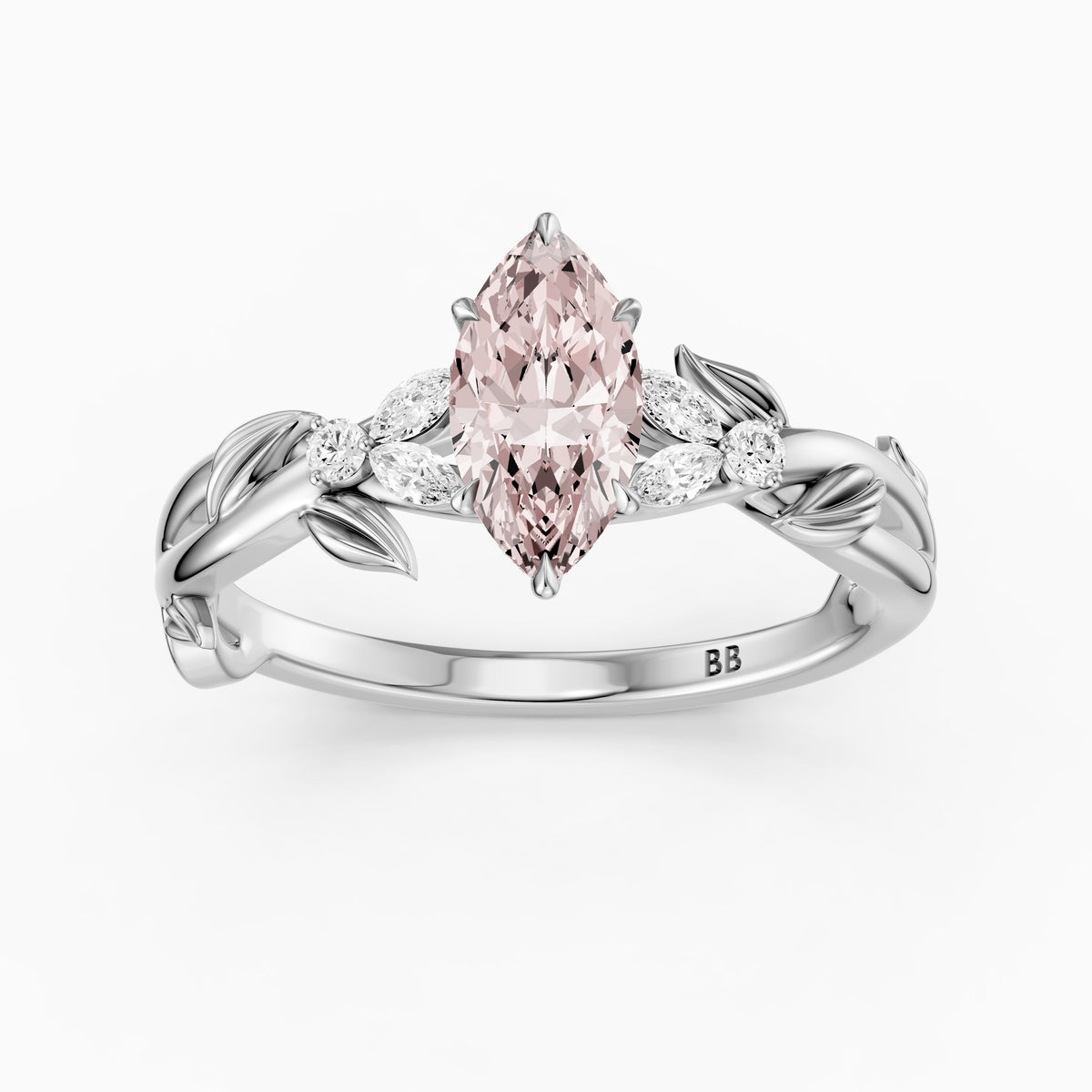 Elspeth Marquise Pink Lab Grown Diamond Ring with Nature Inspired Twisted Band