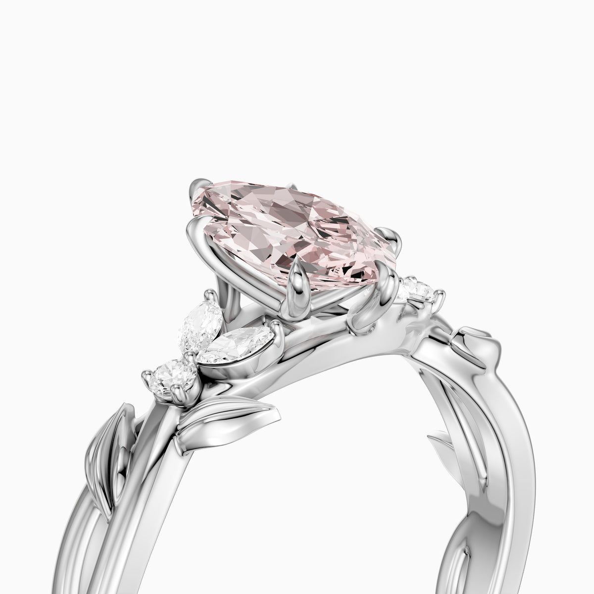 Elspeth Marquise Pink Lab Grown Diamond Ring with Nature Inspired Twisted Band