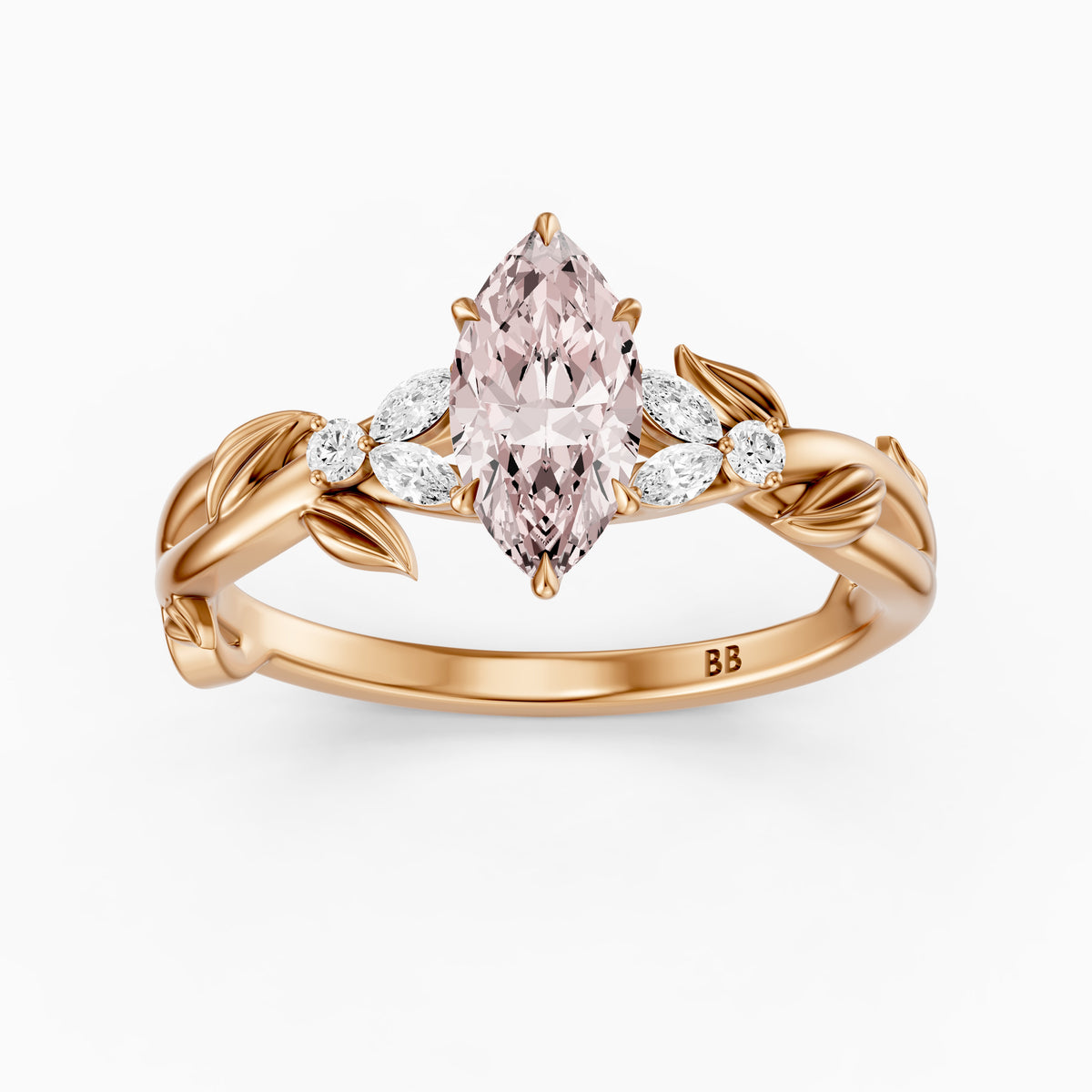 Elspeth Marquise Pink Lab Grown Diamond Ring with Nature Inspired Twisted Band