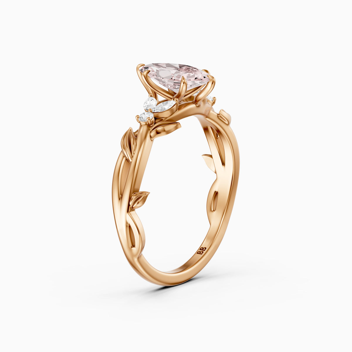 Elspeth Marquise Pink Lab Grown Diamond Ring with Nature Inspired Twisted Band