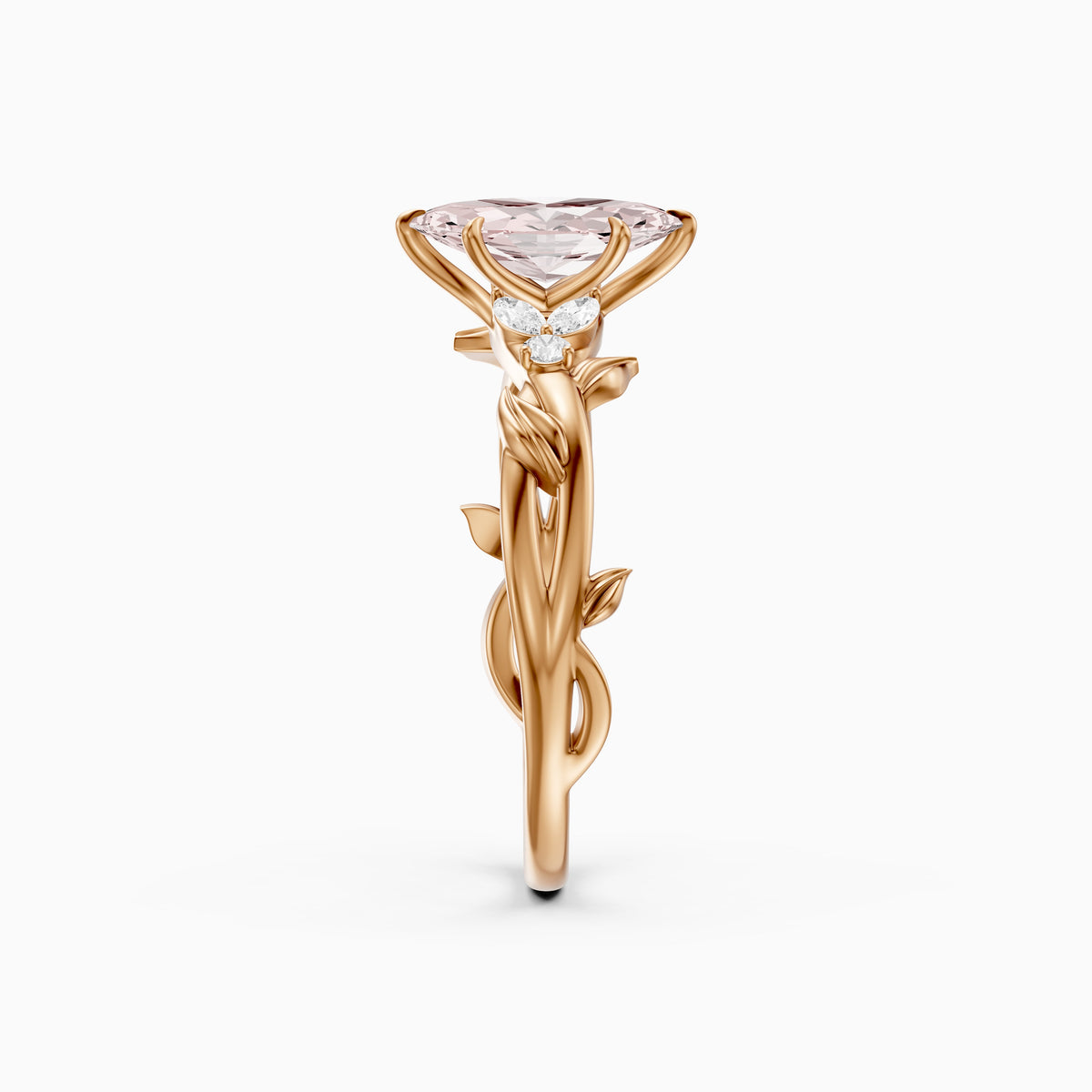 Elspeth Marquise Pink Lab Grown Diamond Ring with Nature Inspired Twisted Band