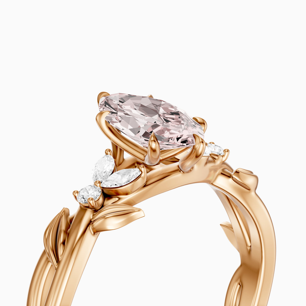 Elspeth Marquise Pink Lab Grown Diamond Ring with Nature Inspired Twisted Band