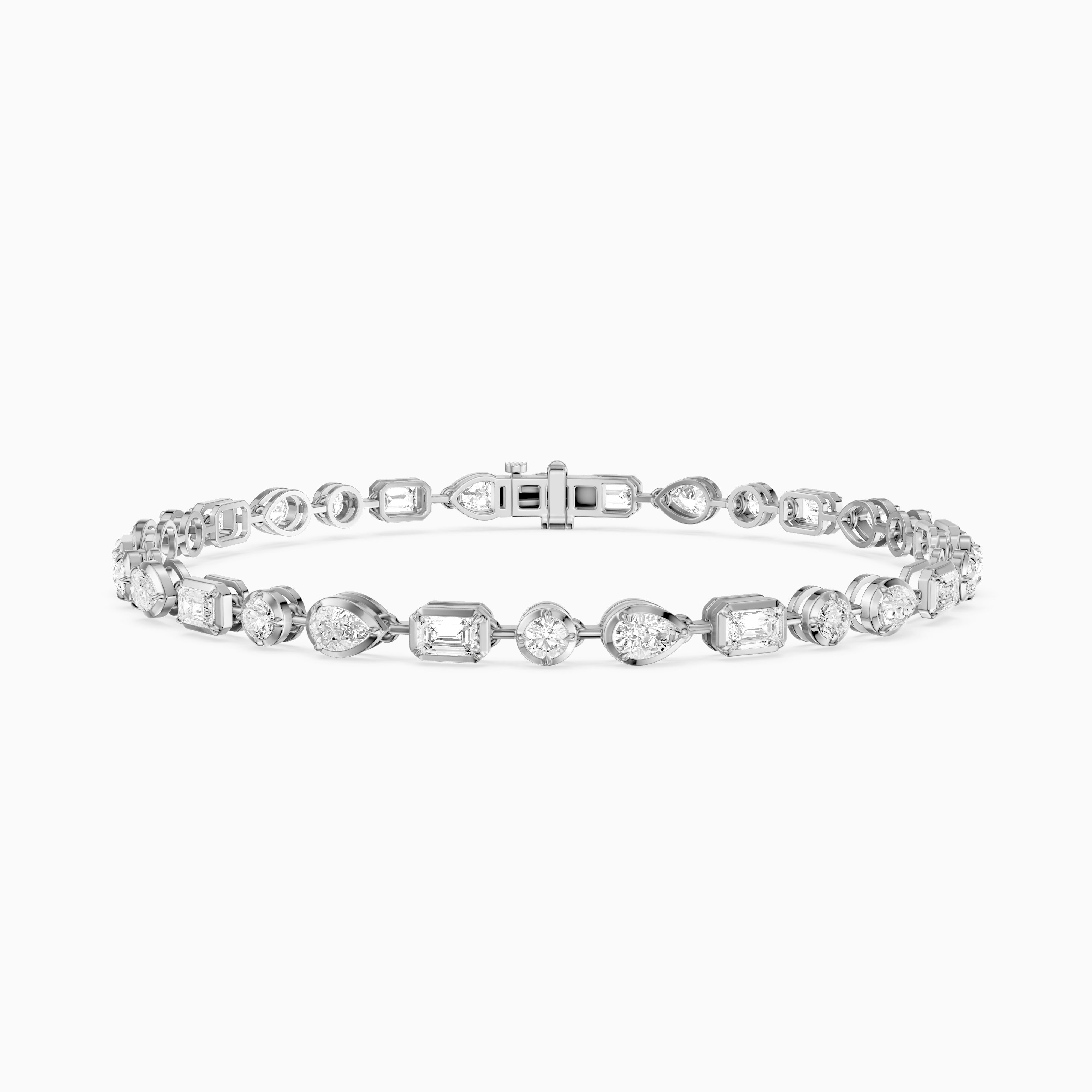 Ezra Pear, Emerald Cut and Round Lab Grown Diamond Tennis Bracelet