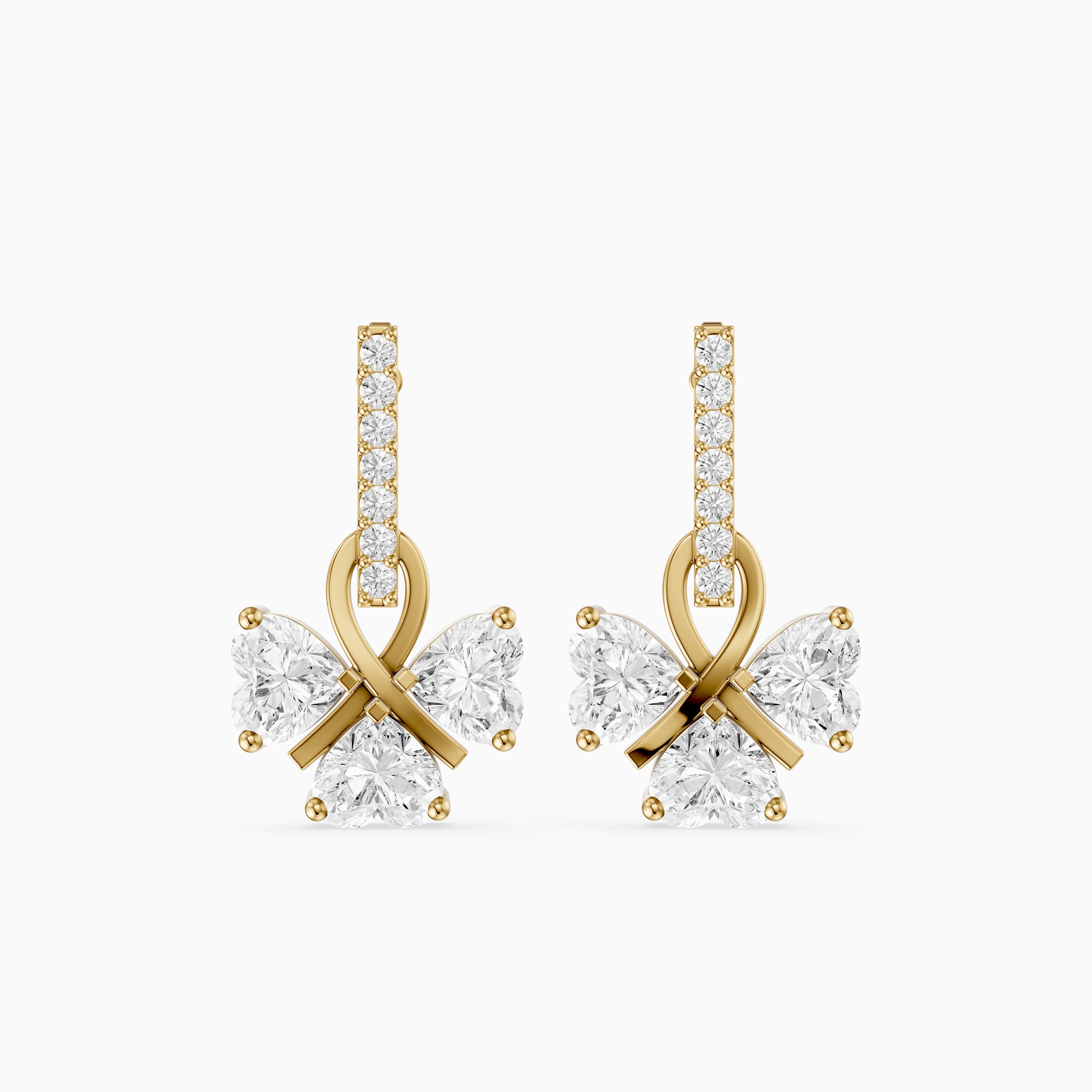 Kaori Round and Heart Lab Grown Diamond Drop Earrings with Ribbon Design