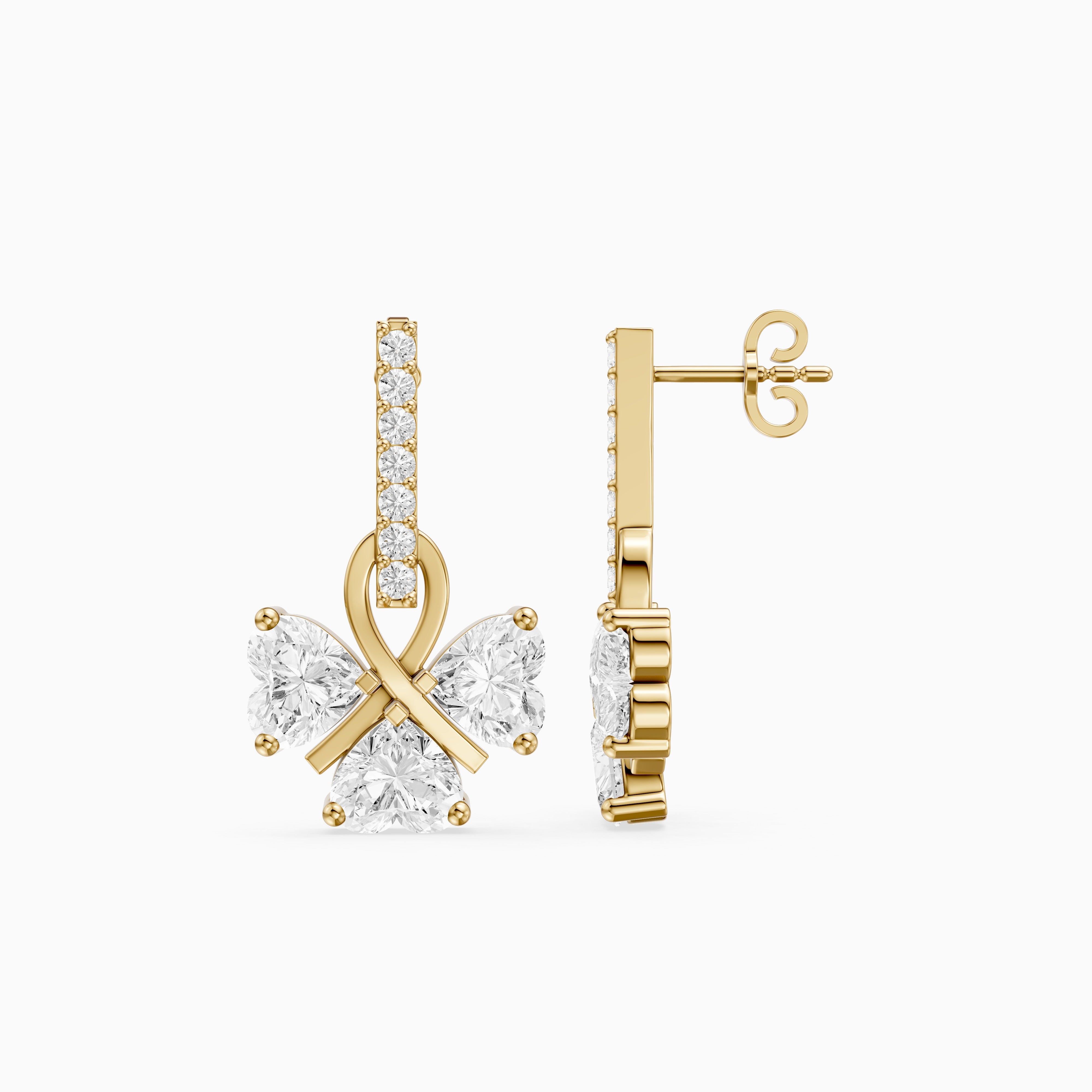 Kaori Round and Heart Lab Grown Diamond Drop Earrings with Ribbon Design
