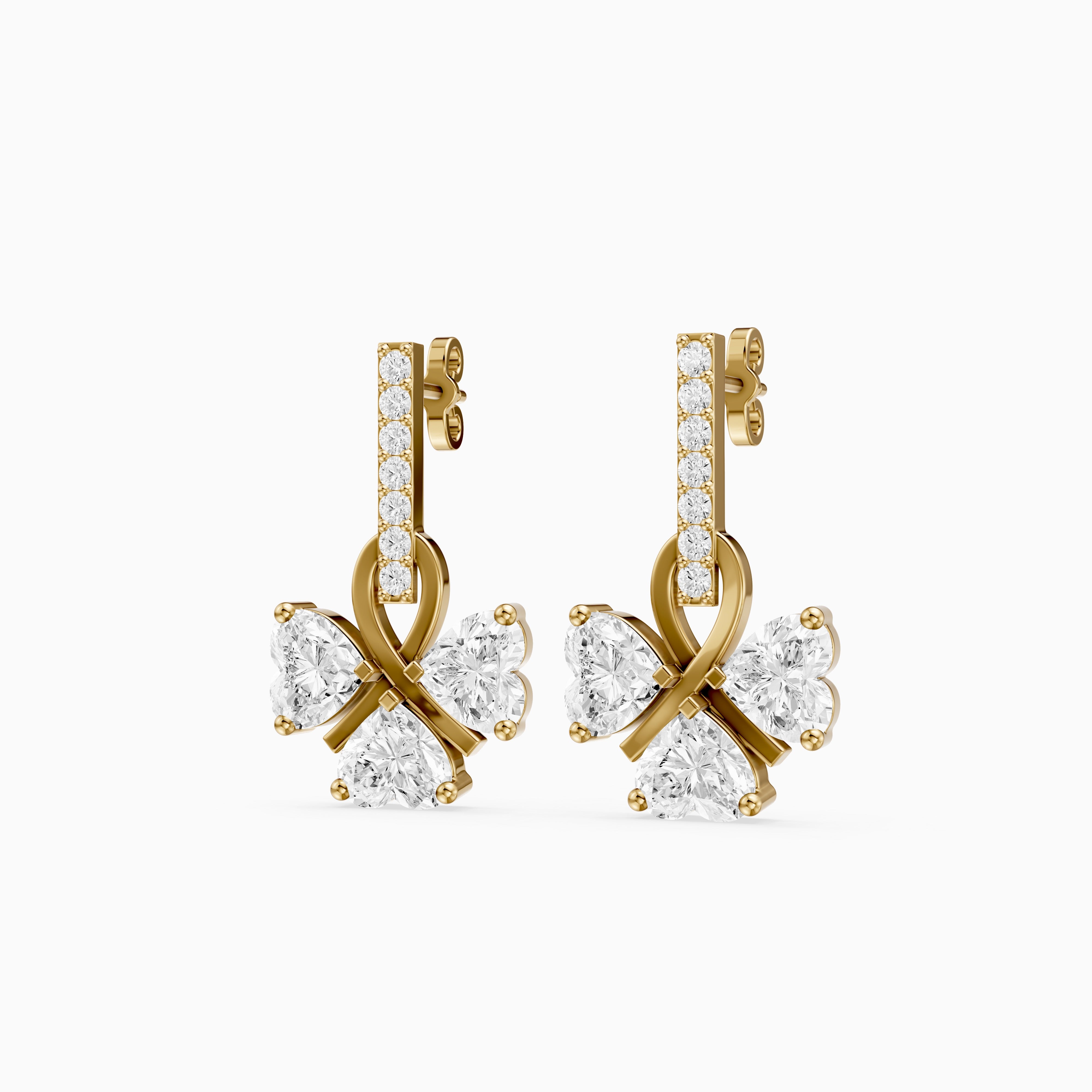 Kaori Round and Heart Lab Grown Diamond Drop Earrings with Ribbon Design