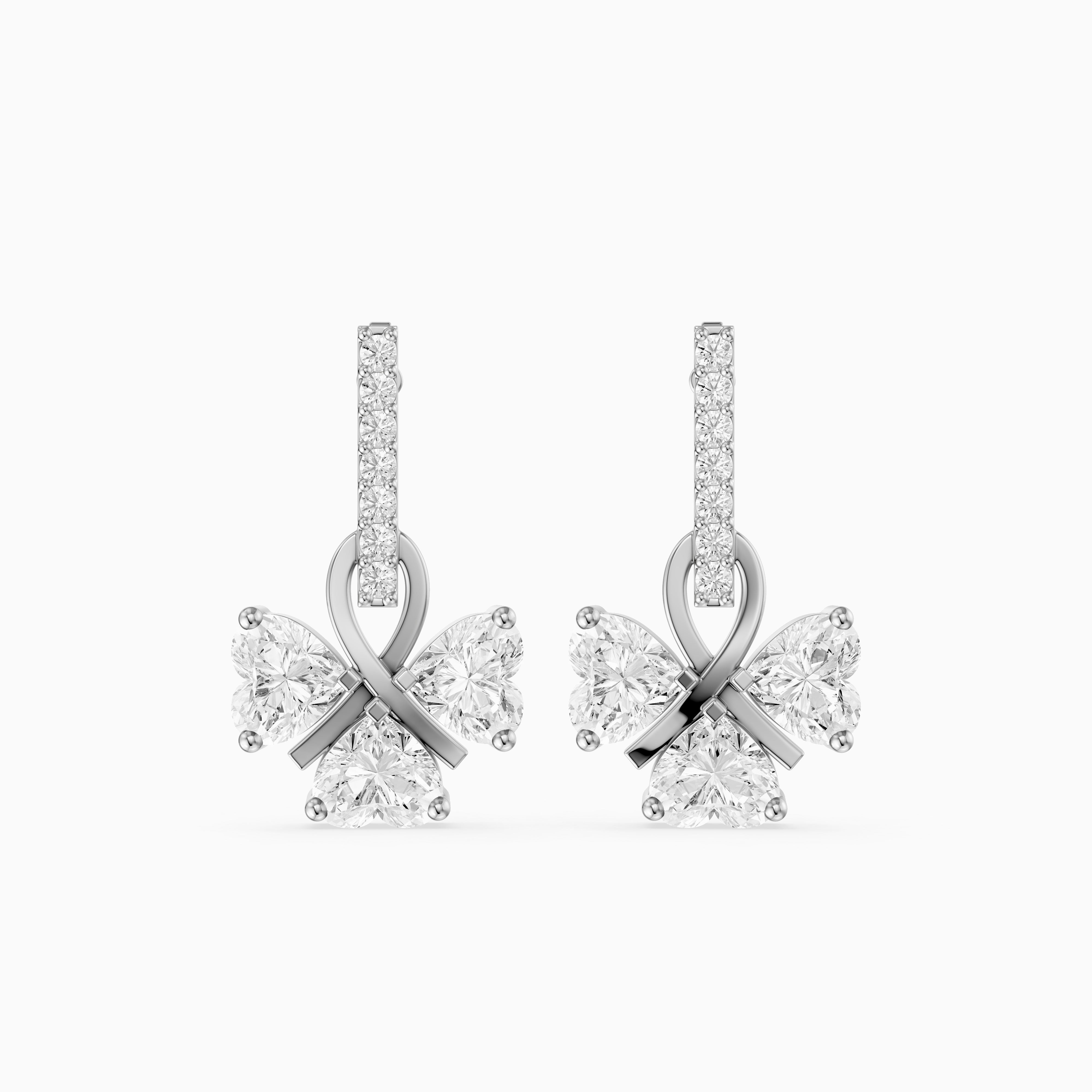 Kaori Round and Heart Lab Grown Diamond Drop Earrings with Ribbon Design