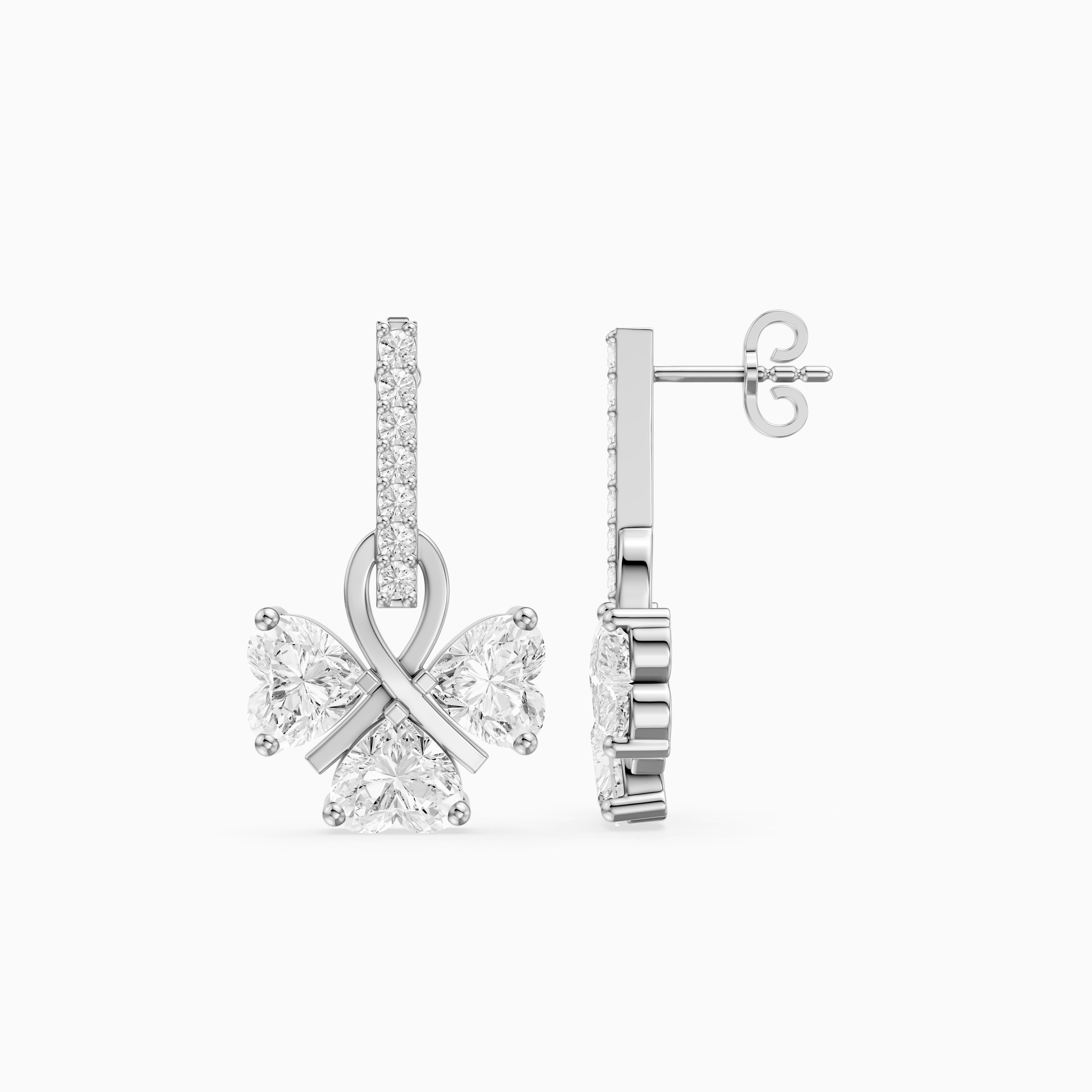 Kaori Round and Heart Lab Grown Diamond Drop Earrings with Ribbon Design