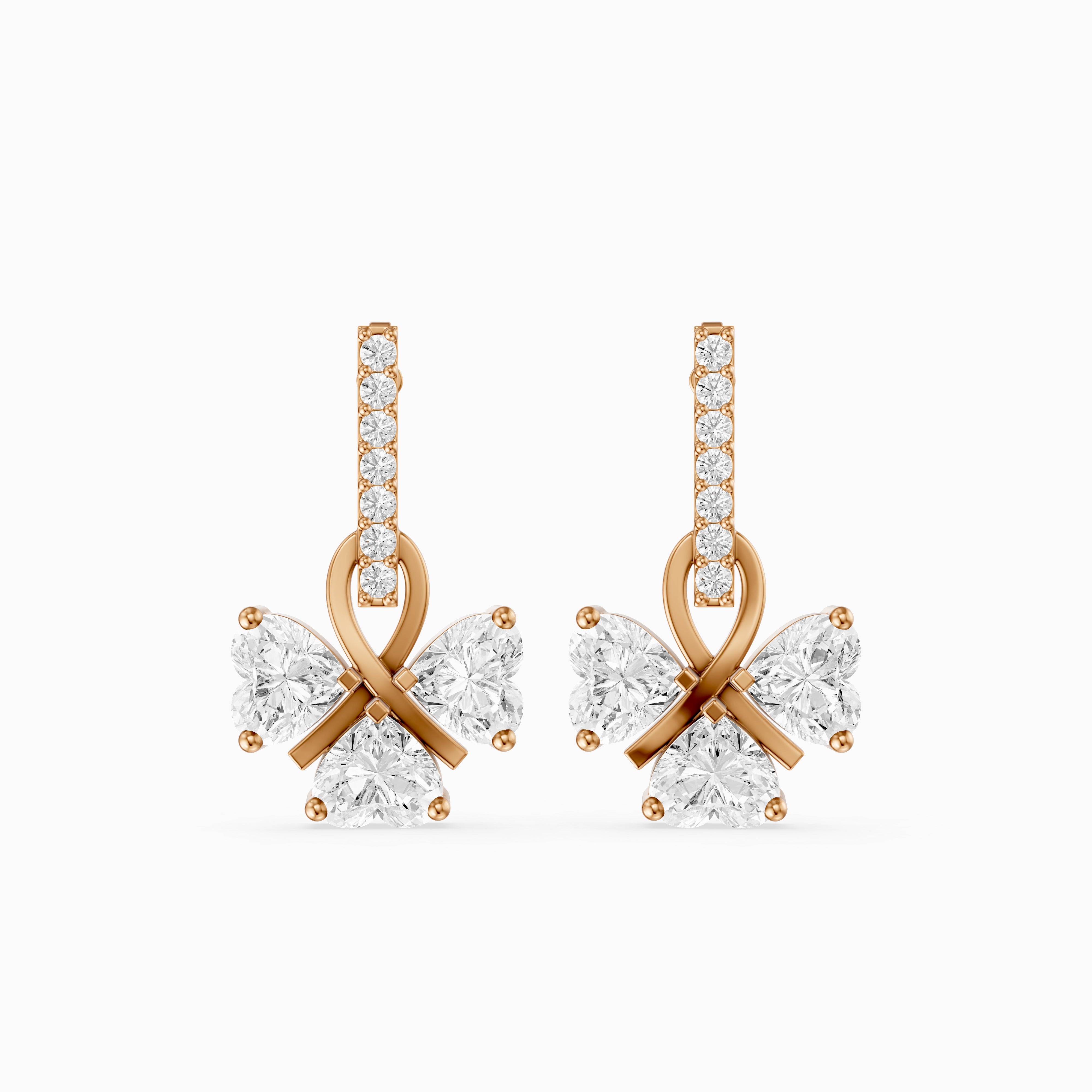 Kaori Round and Heart Lab Grown Diamond Drop Earrings with Ribbon Design