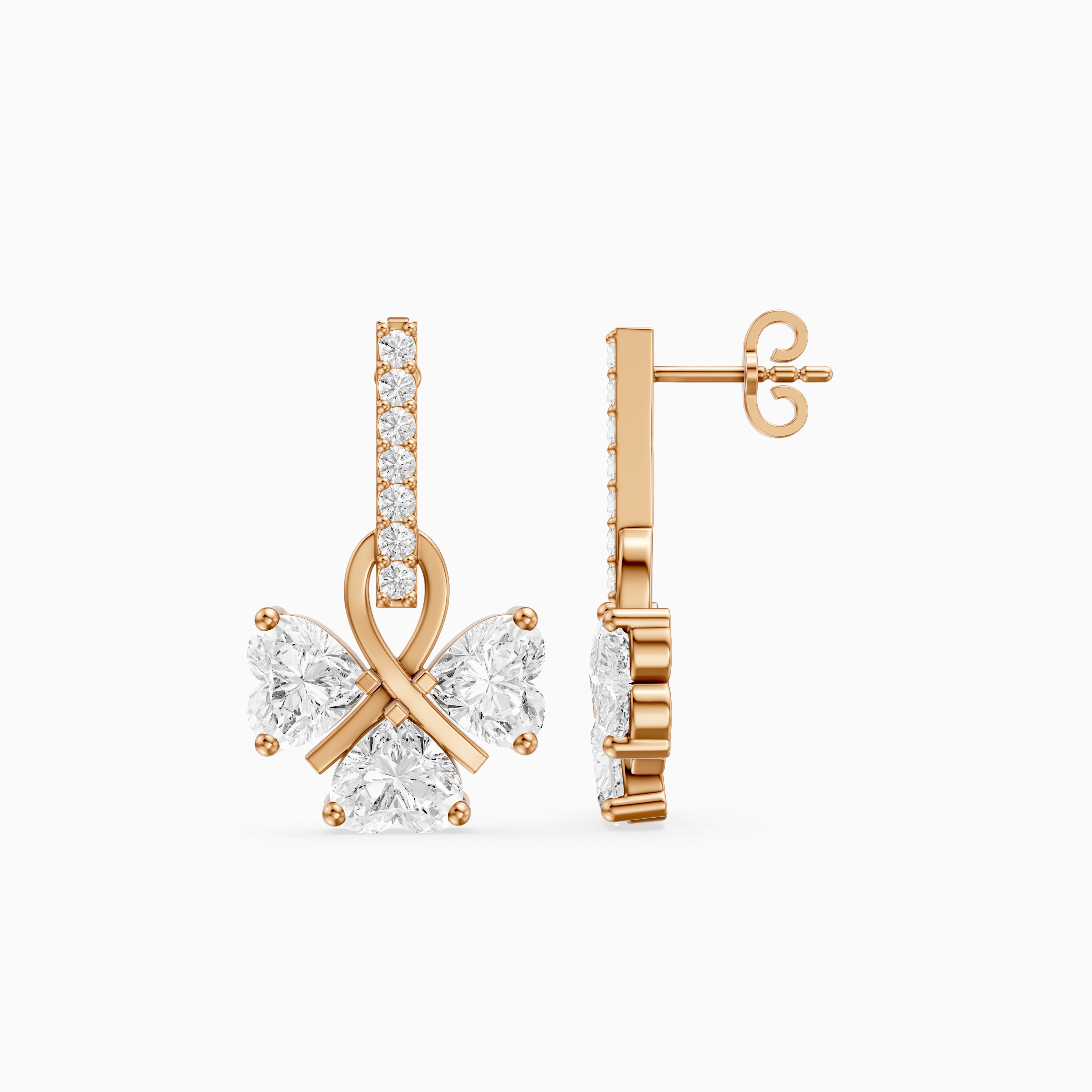 Kaori Round and Heart Lab Grown Diamond Drop Earrings with Ribbon Design