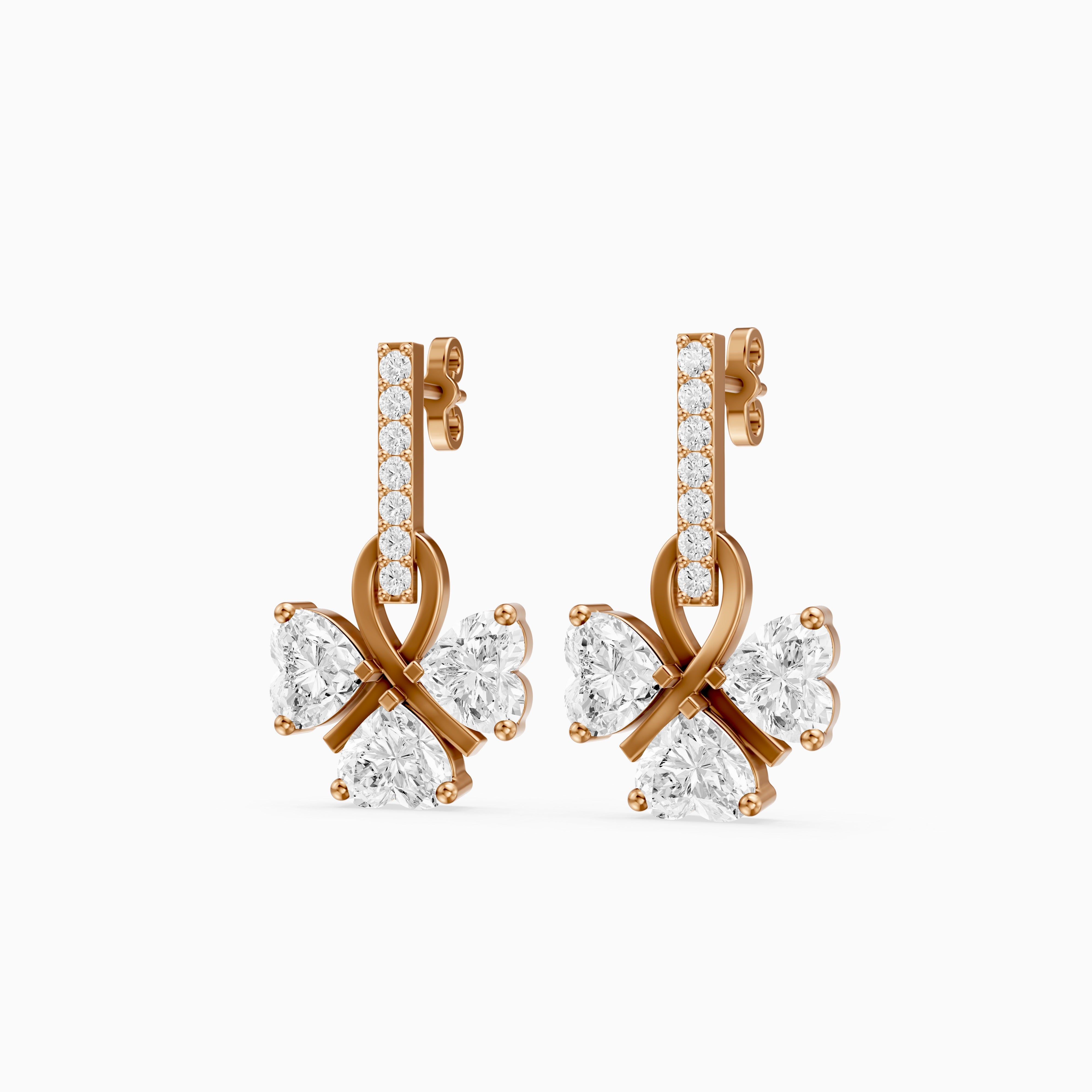 Kaori Round and Heart Lab Grown Diamond Drop Earrings with Ribbon Design