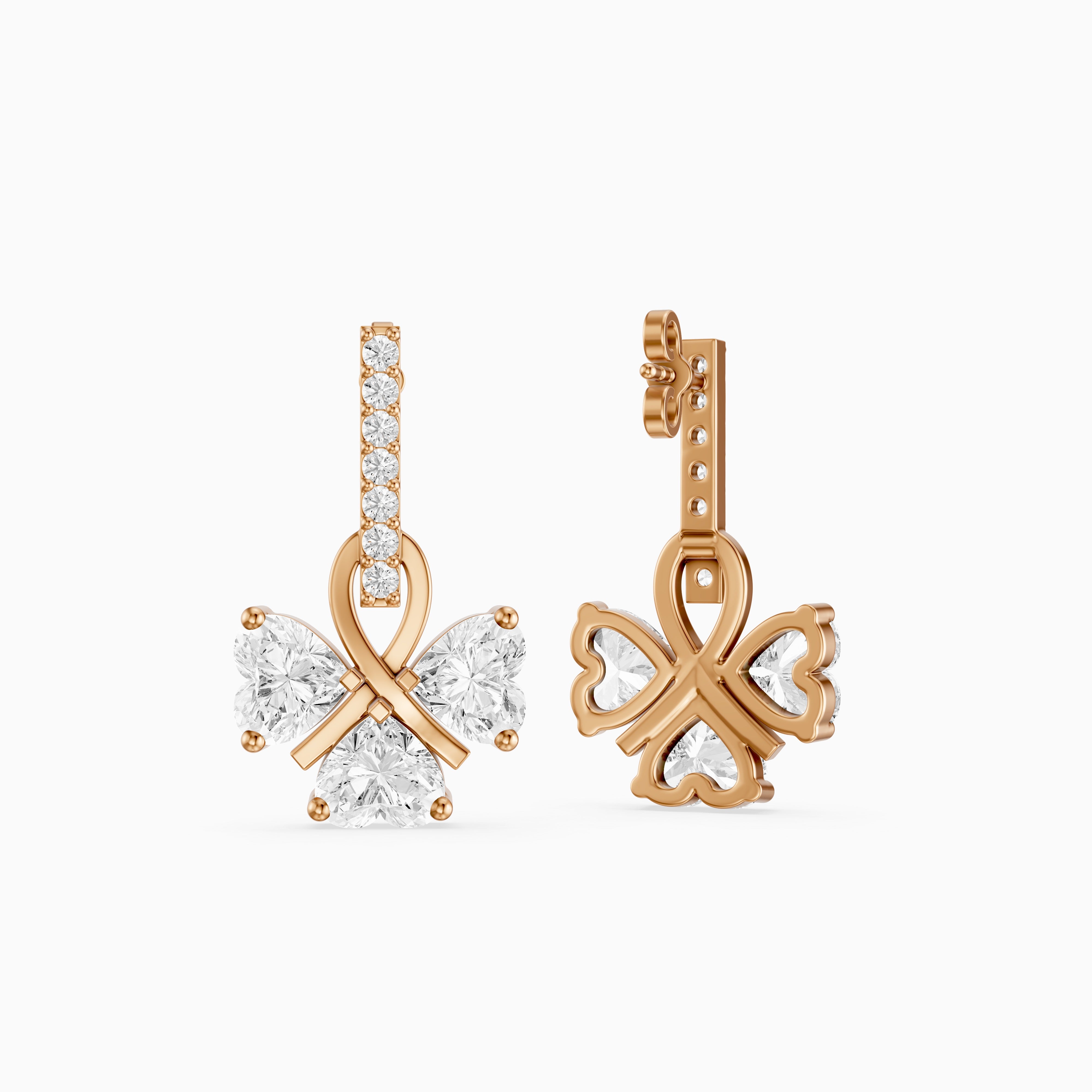 Kaori Round and Heart Lab Grown Diamond Drop Earrings with Ribbon Design