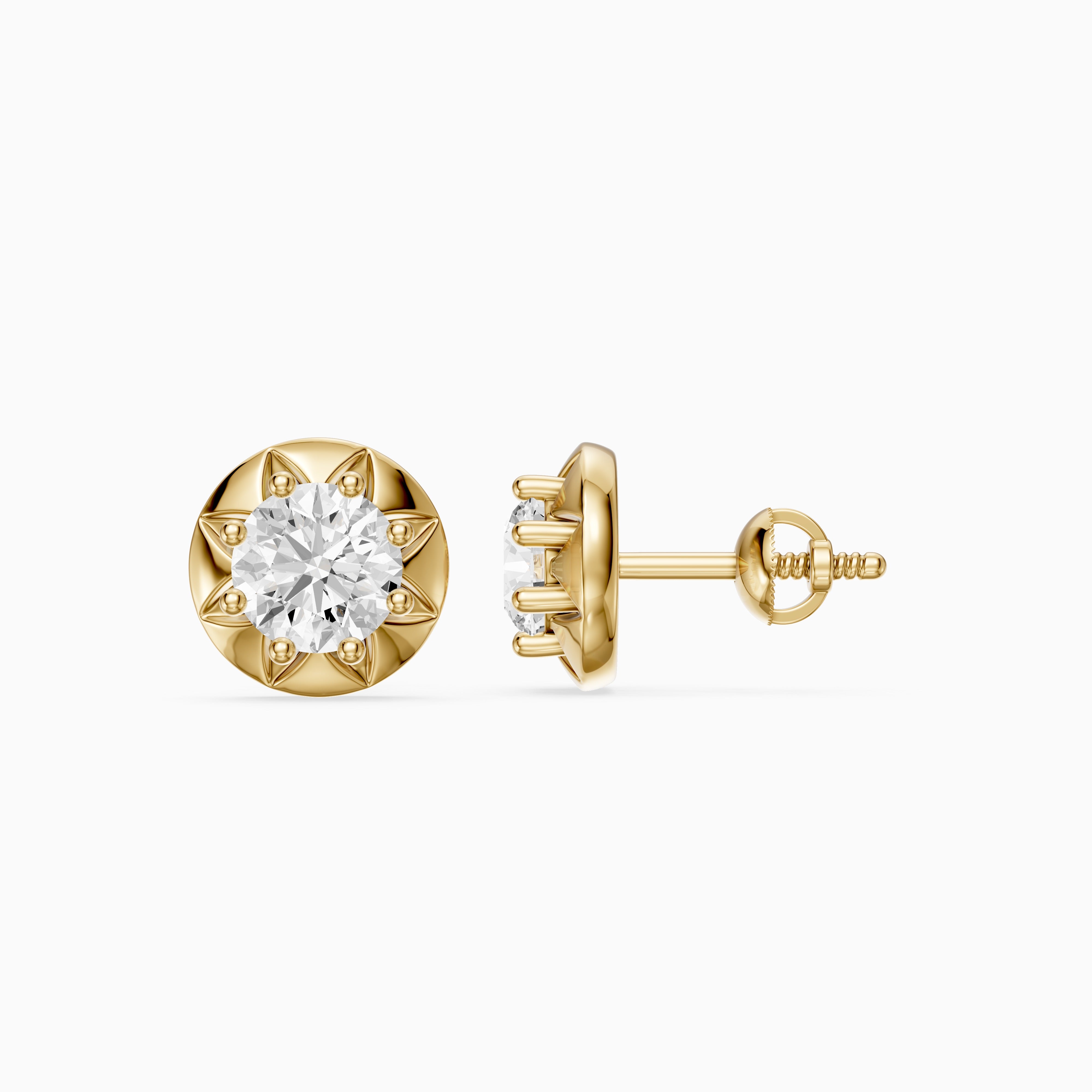 Ysolde Round Cut Lab Grown Diamond Sunburst Stud Earrings