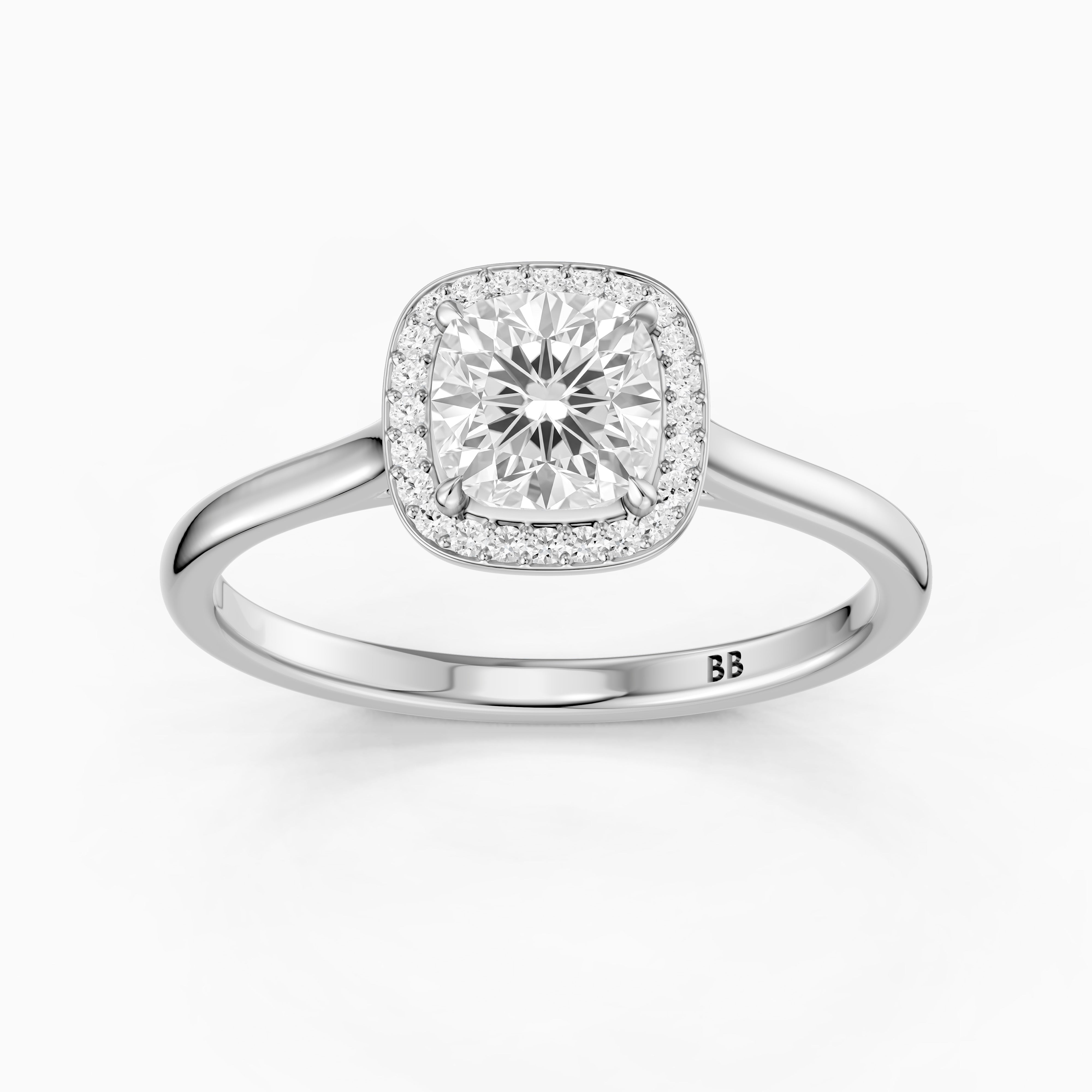 Emberly Cushion Cut Halo Cathedral Style Lab Grown Diamond Ring
