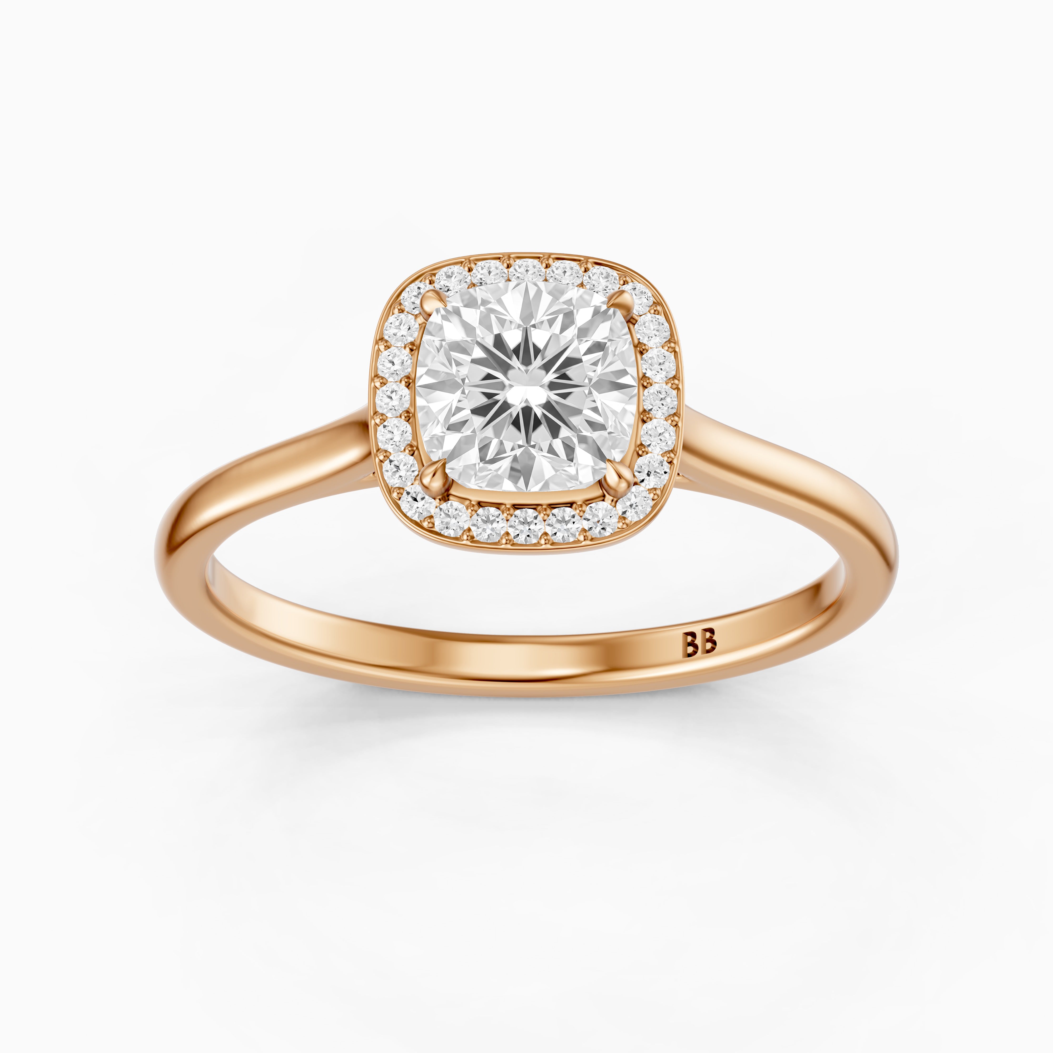 Emberly Cushion Cut Halo Cathedral Style Lab Grown Diamond Ring