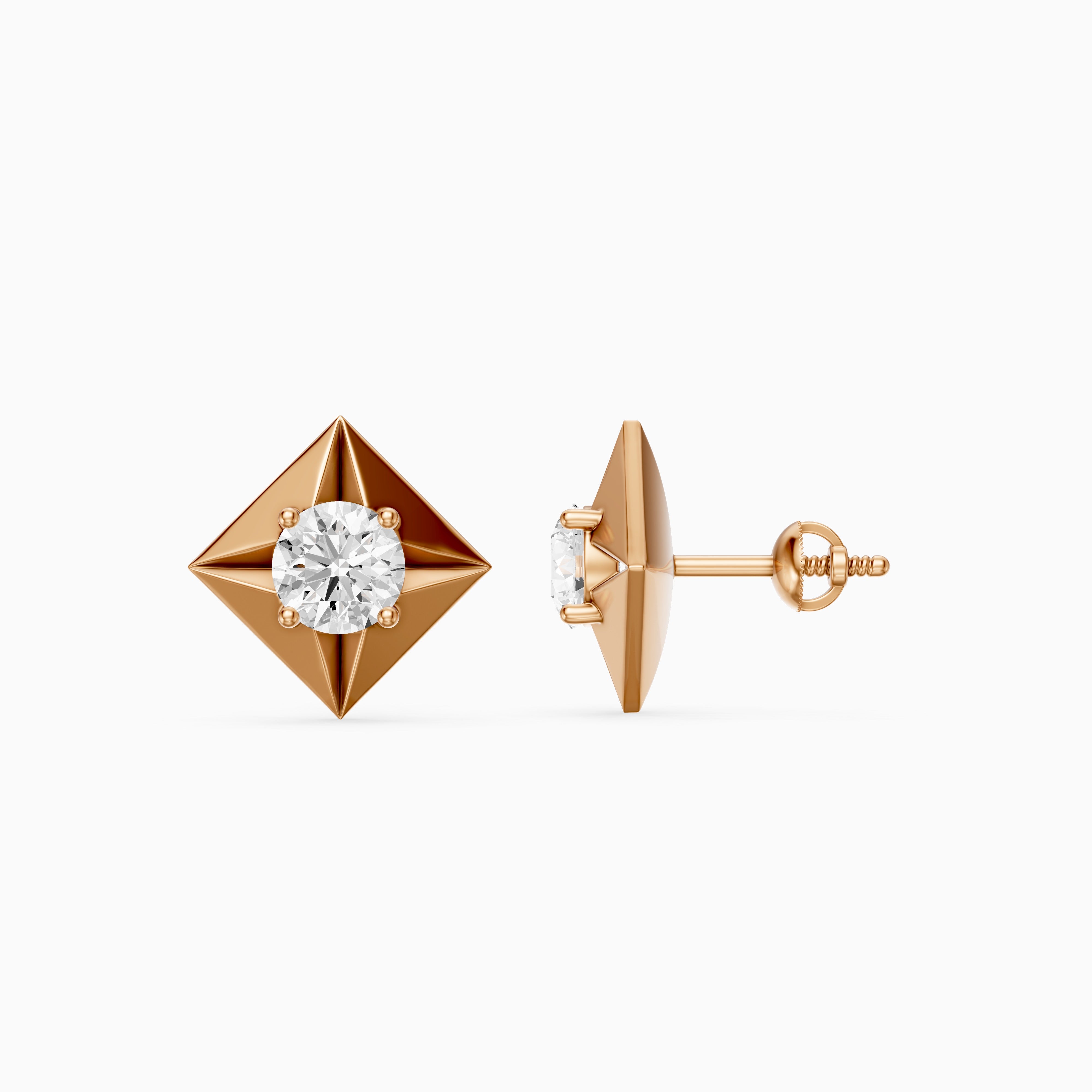 WilmaRound Cut Lab Grown Diamond Kite Bezel Stud Earrings