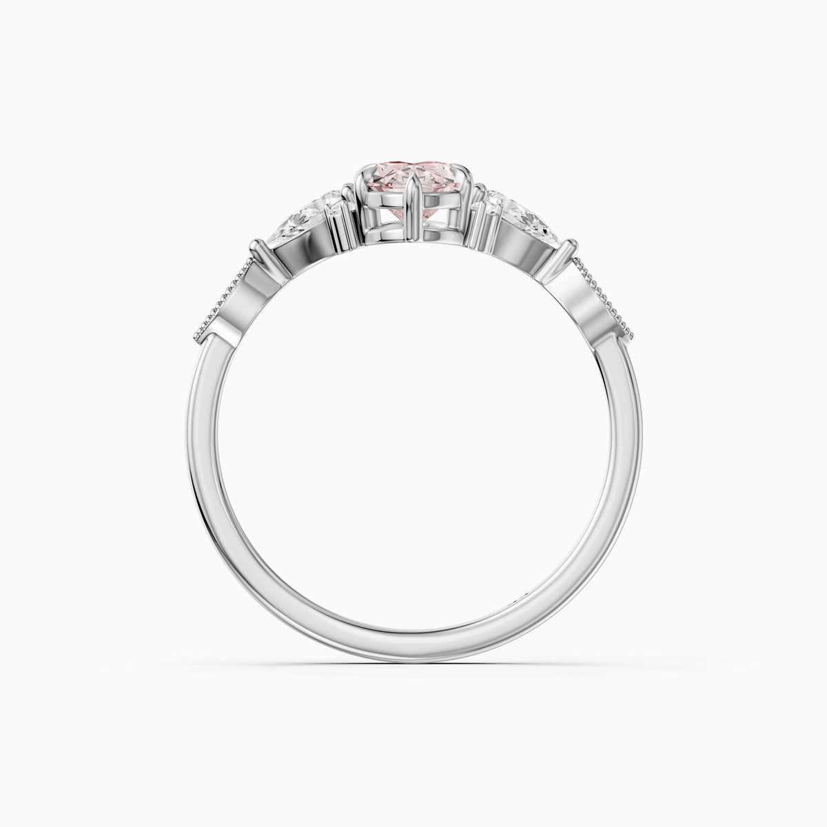 Jemima Moval Pink Lab Grown Diamond Vintage Style Ring with Pear and Round Accents