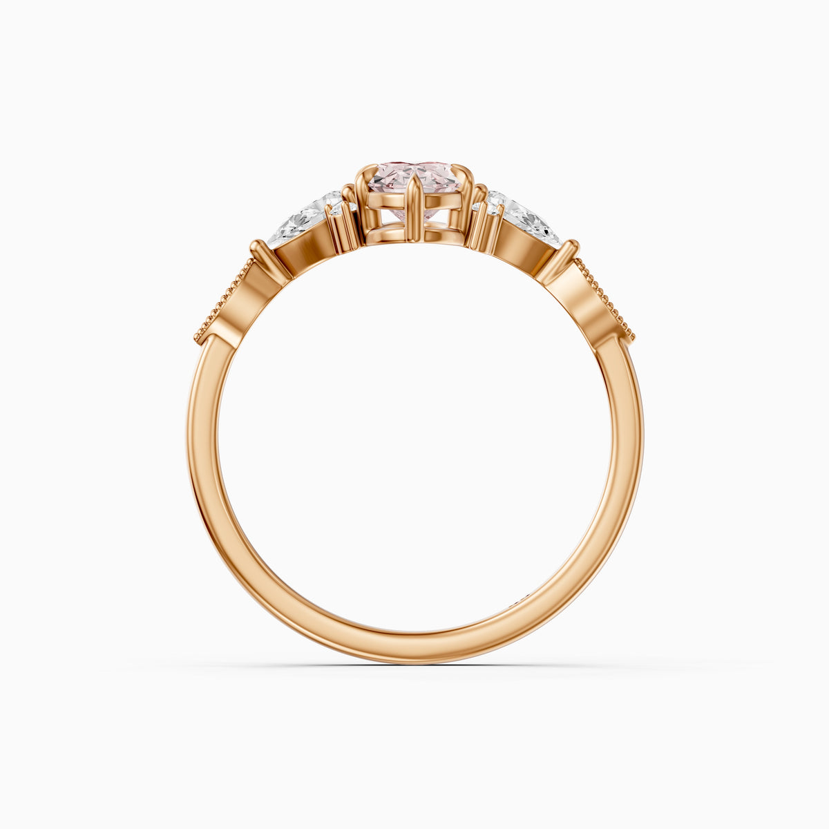 Jemima Moval Pink Lab Grown Diamond Vintage Style Ring with Pear and Round Accents