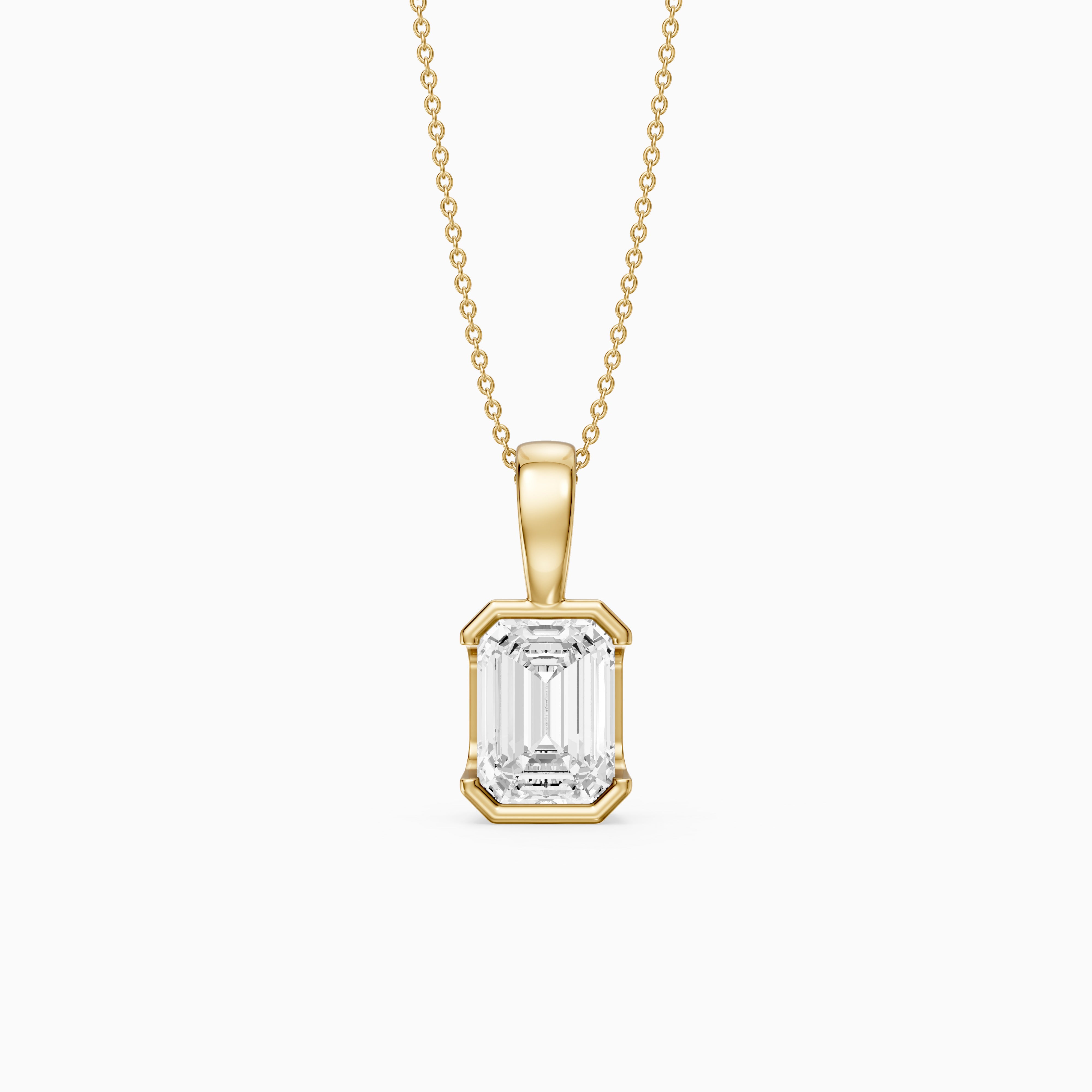 Catherine Emerald Cut Lab Grown Diamond Half Bezel Pendant