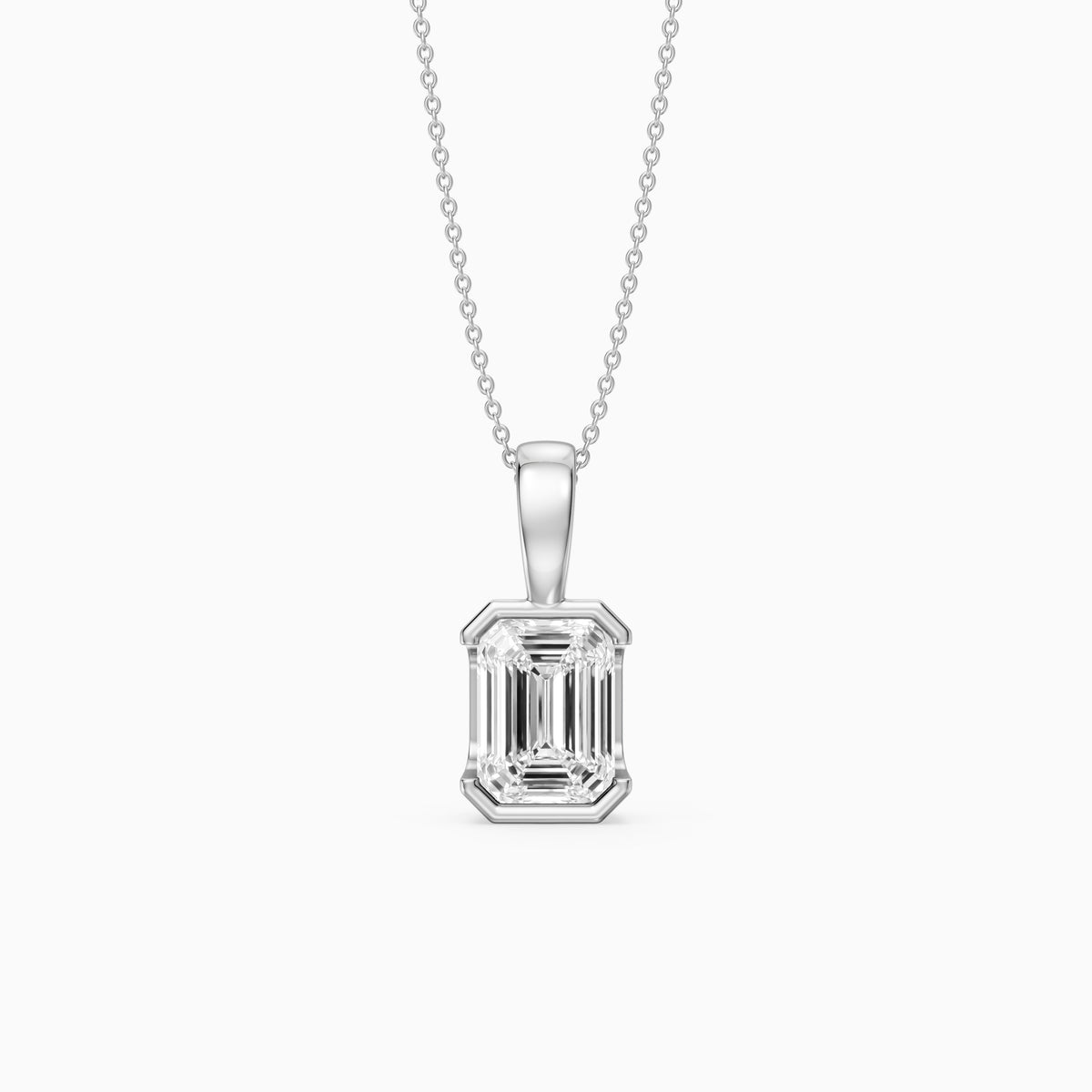 Catherine Emerald Cut Lab Grown Diamond Half Bezel Pendant