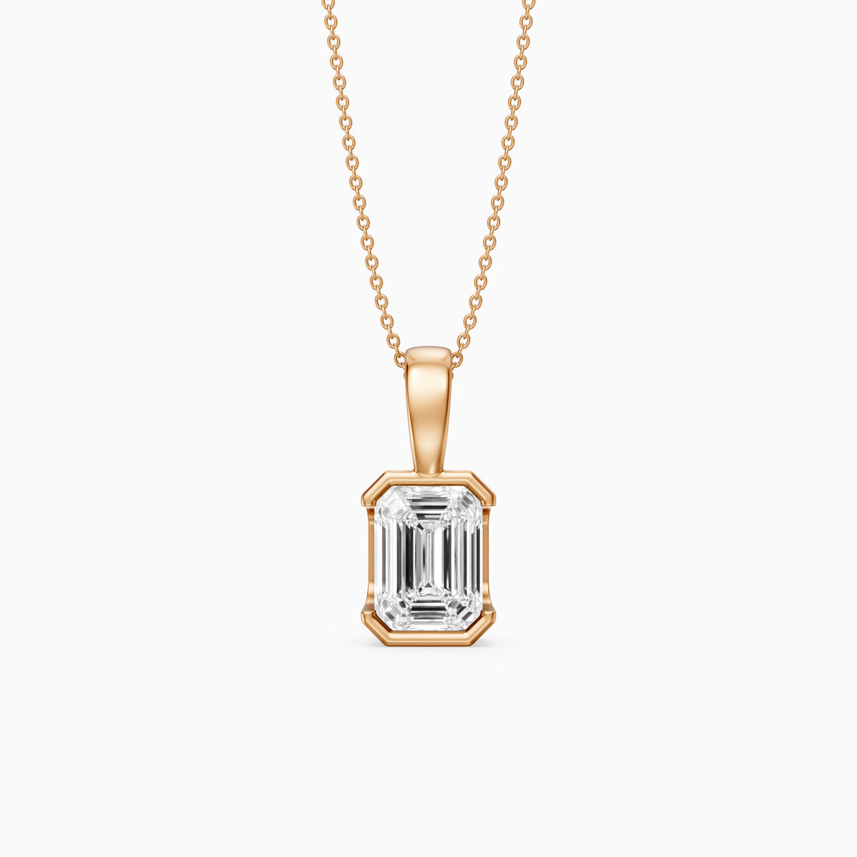 Catherine Emerald Cut Lab Grown Diamond Half Bezel Pendant