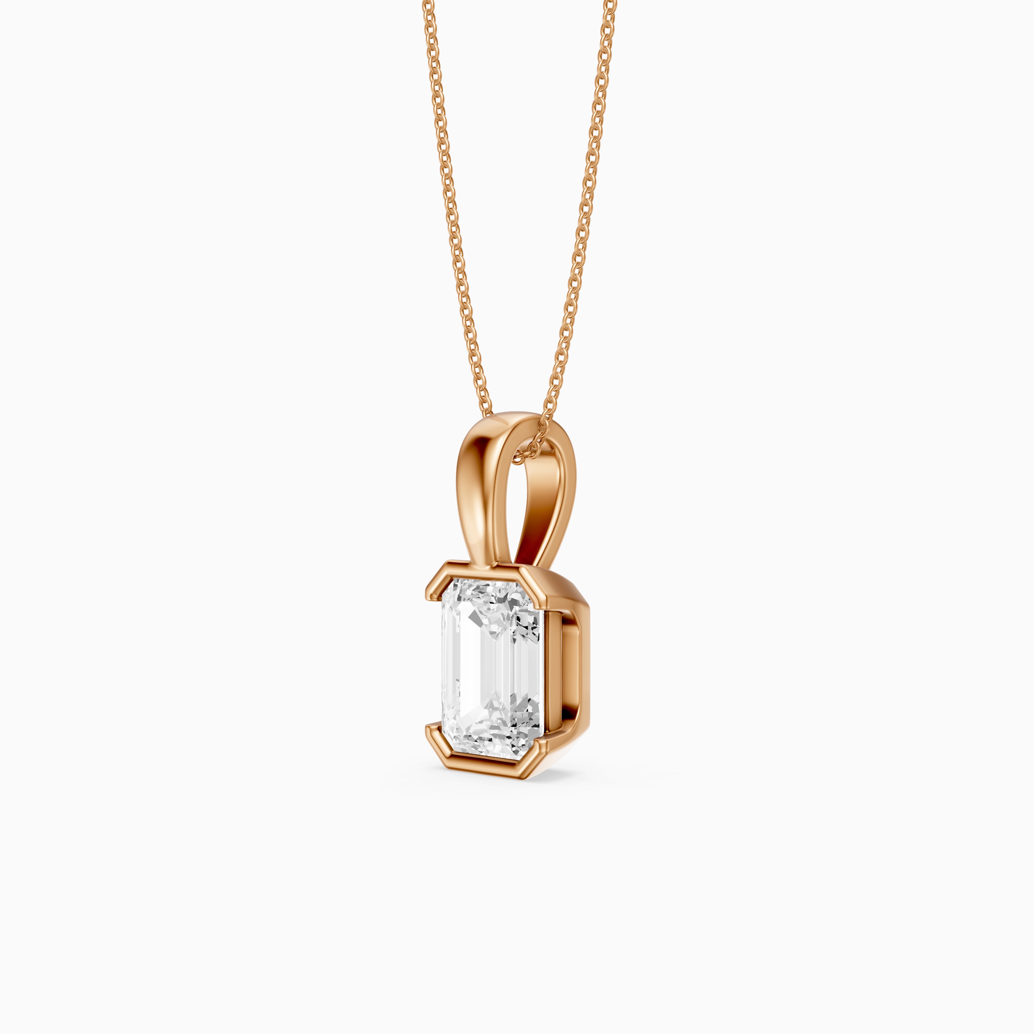 Catherine Emerald Cut Lab Grown Diamond Half Bezel Pendant