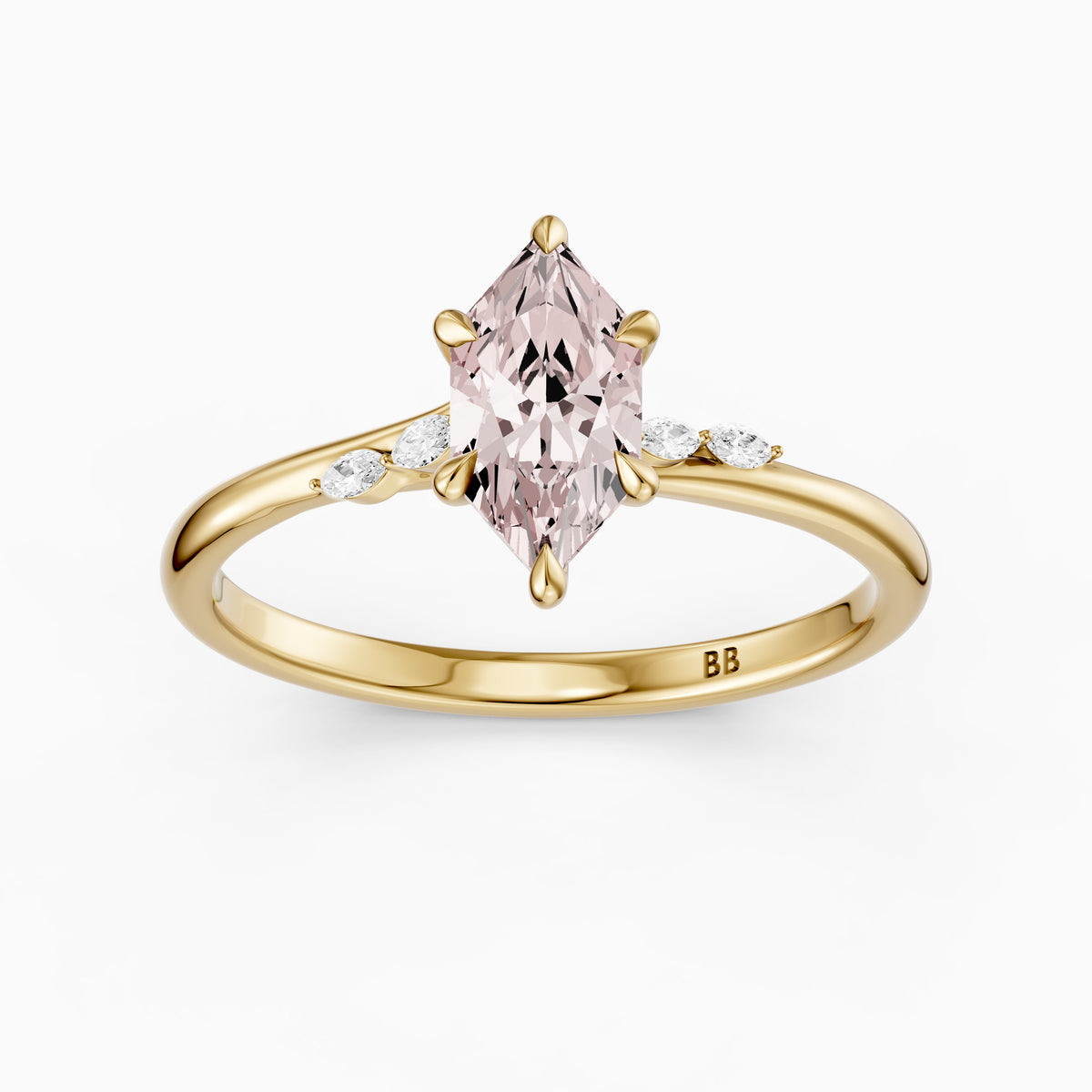 Eleri Dutch Marquise Hidden Halo Pink Lab Grown Diamond Engagement Ring with Marquise Side Stones