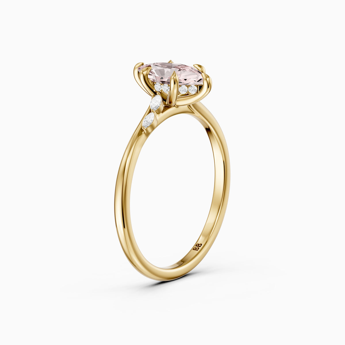 Eleri Dutch Marquise Hidden Halo Pink Lab Grown Diamond Engagement Ring with Marquise Side Stones
