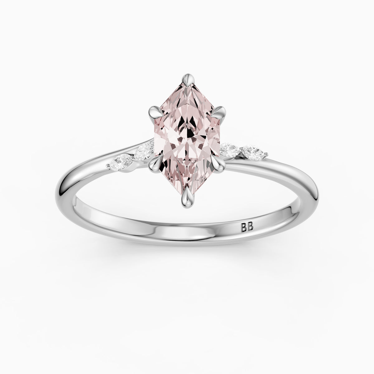 Eleri Dutch Marquise Hidden Halo Pink Lab Grown Diamond Engagement Ring with Marquise Side Stones