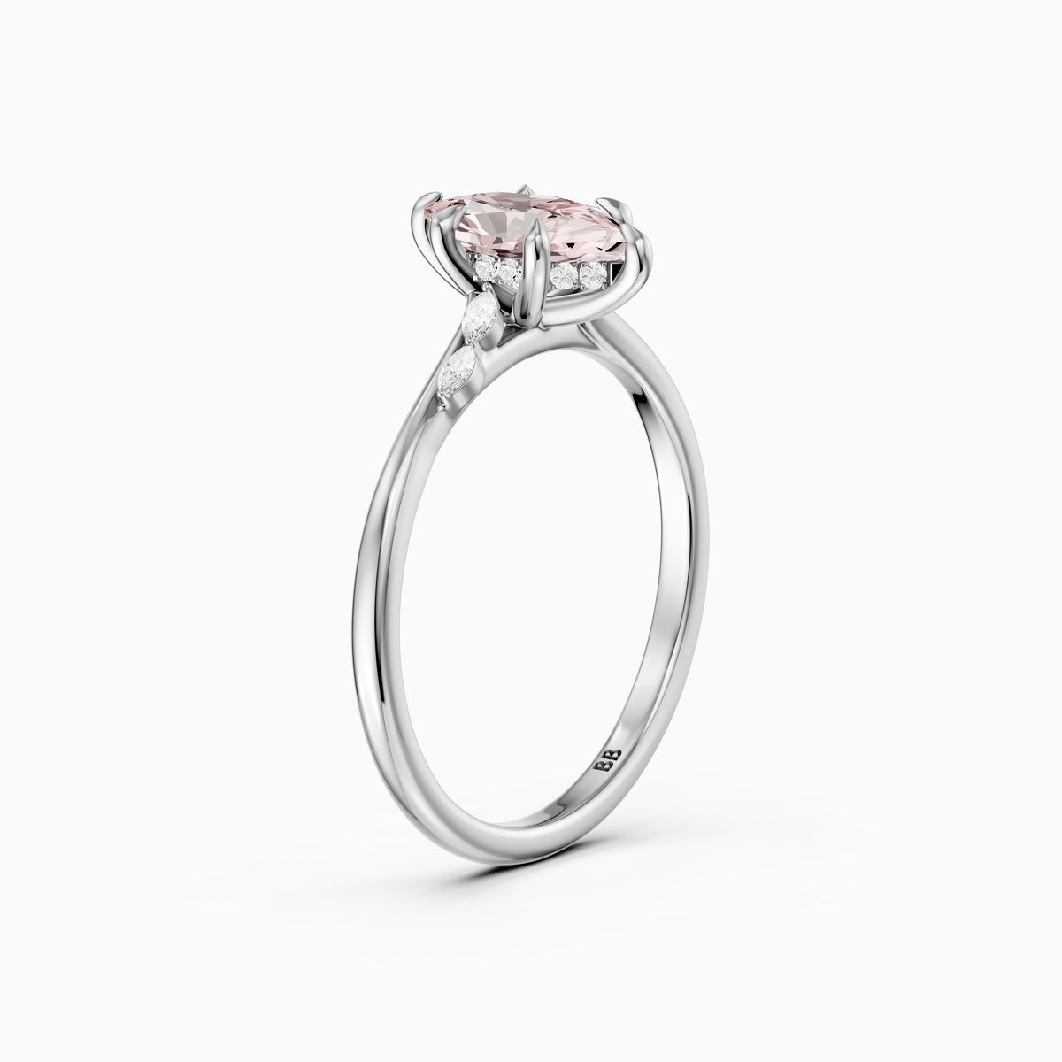 Eleri Dutch Marquise Hidden Halo Pink Lab Grown Diamond Engagement Ring with Marquise Side Stones
