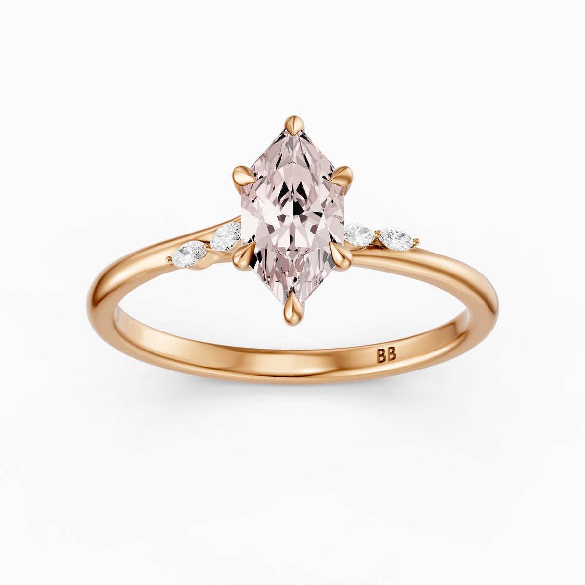 Eleri Dutch Marquise Hidden Halo Pink Lab Grown Diamond Engagement Ring with Marquise Side Stones