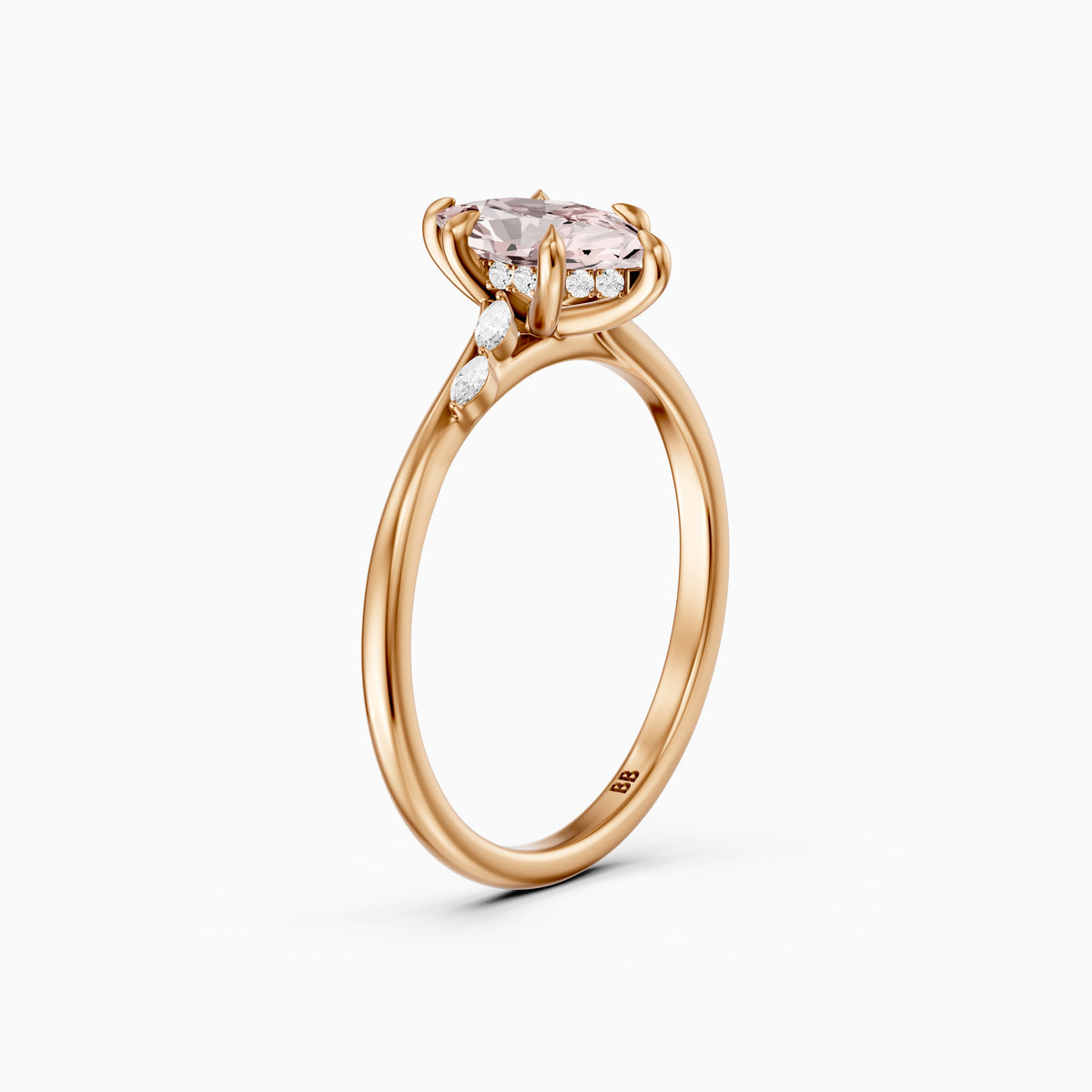Eleri Dutch Marquise Hidden Halo Pink Lab Grown Diamond Engagement Ring with Marquise Side Stones