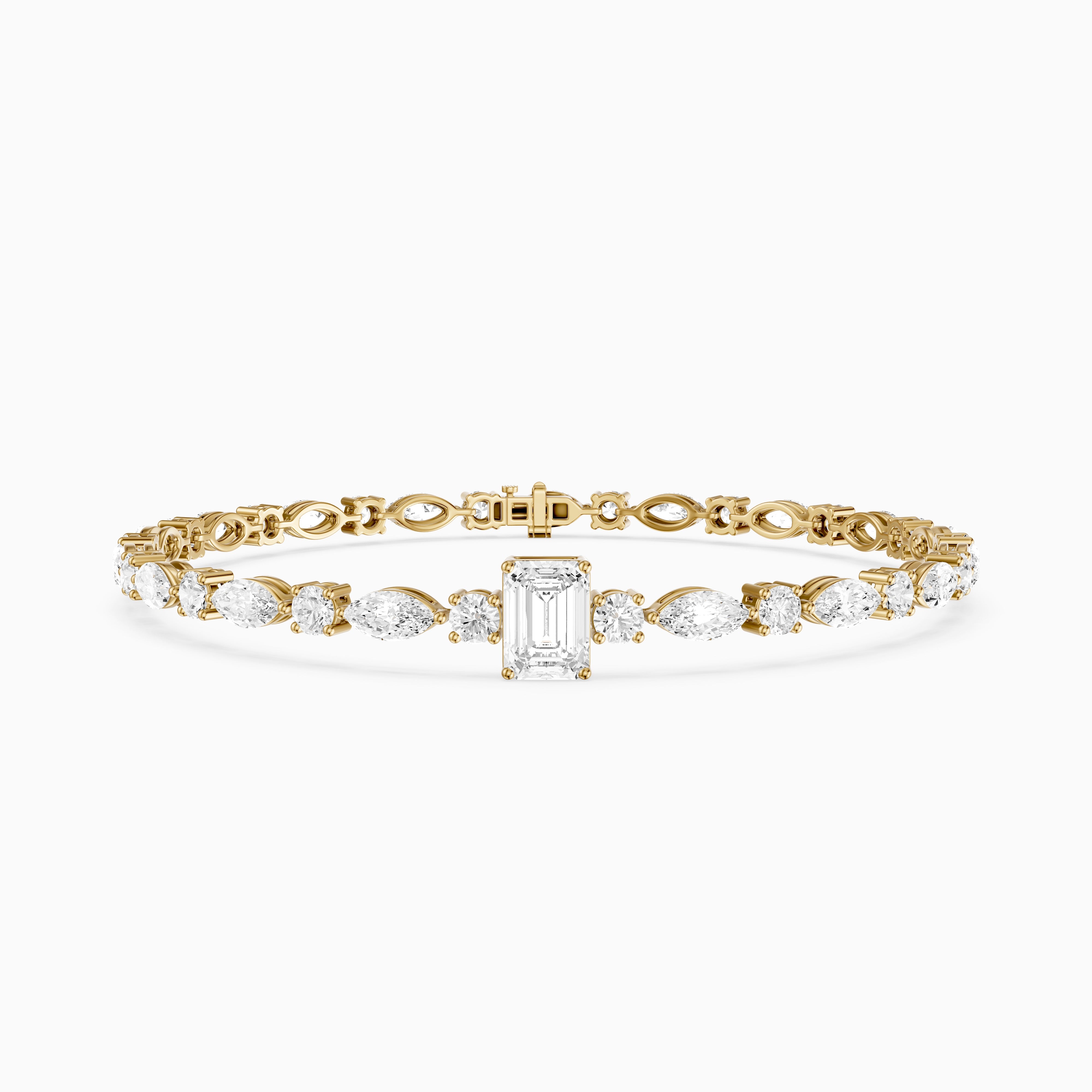 Jessie Emerald Cut Lab Grown Diamond Station Tennis Bracelet with Round and Marquise Diamonds