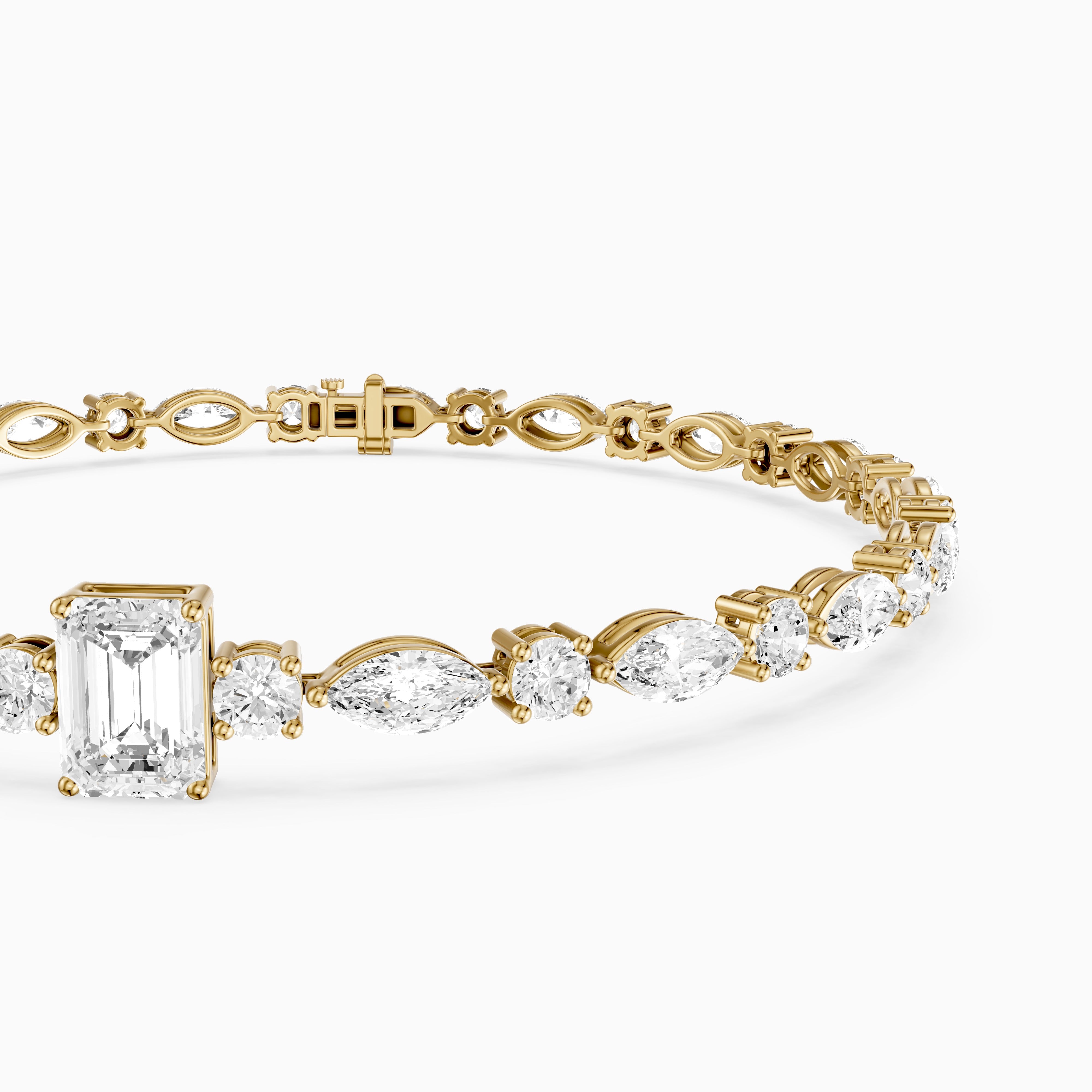 Jessie Emerald Cut Lab Grown Diamond Station Tennis Bracelet with Round and Marquise Diamonds