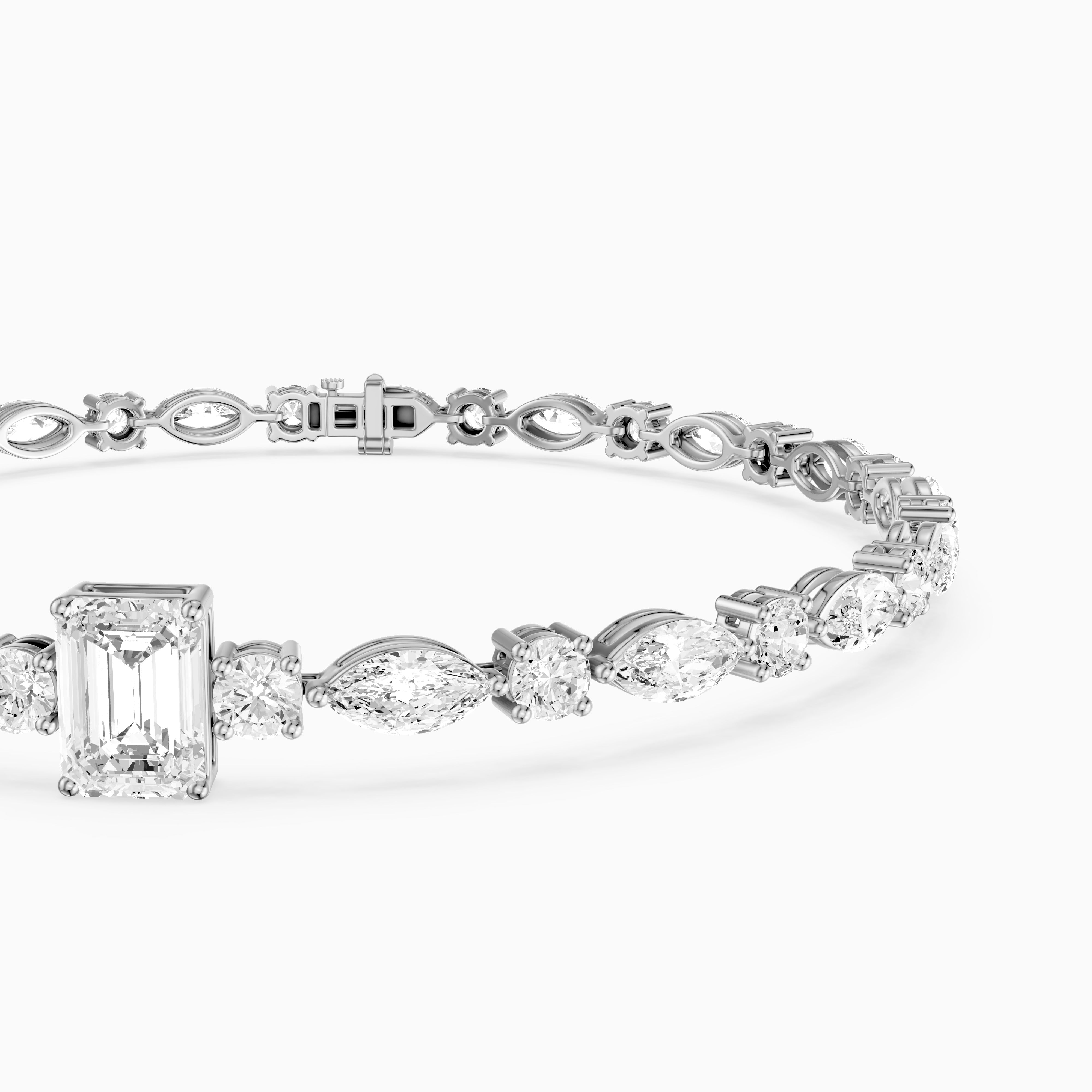 Jessie Emerald Cut Lab Grown Diamond Station Tennis Bracelet with Round and Marquise Diamonds