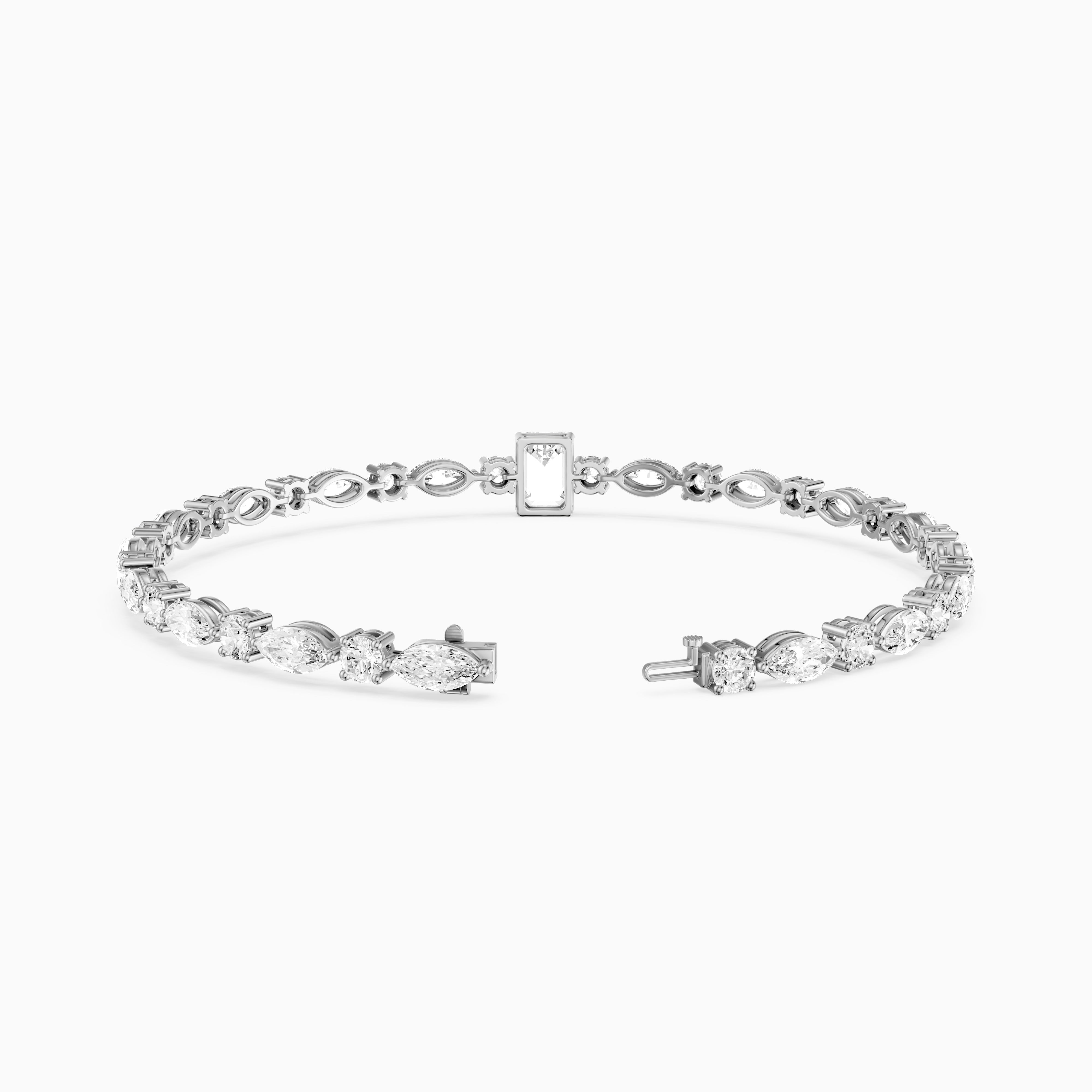 Jessie Emerald Cut Lab Grown Diamond Station Tennis Bracelet with Round and Marquise Diamonds