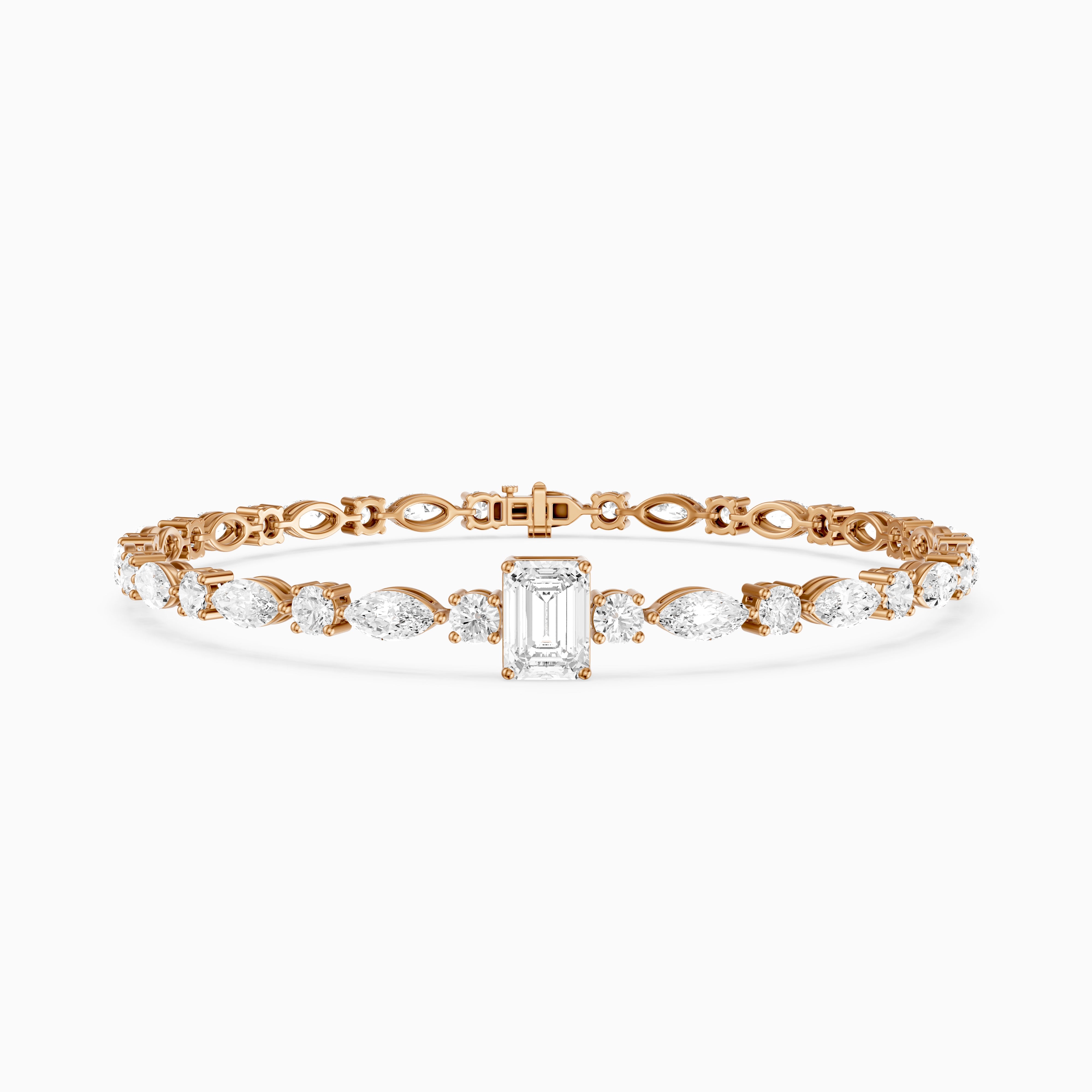Jessie Emerald Cut Lab Grown Diamond Station Tennis Bracelet with Round and Marquise Diamonds