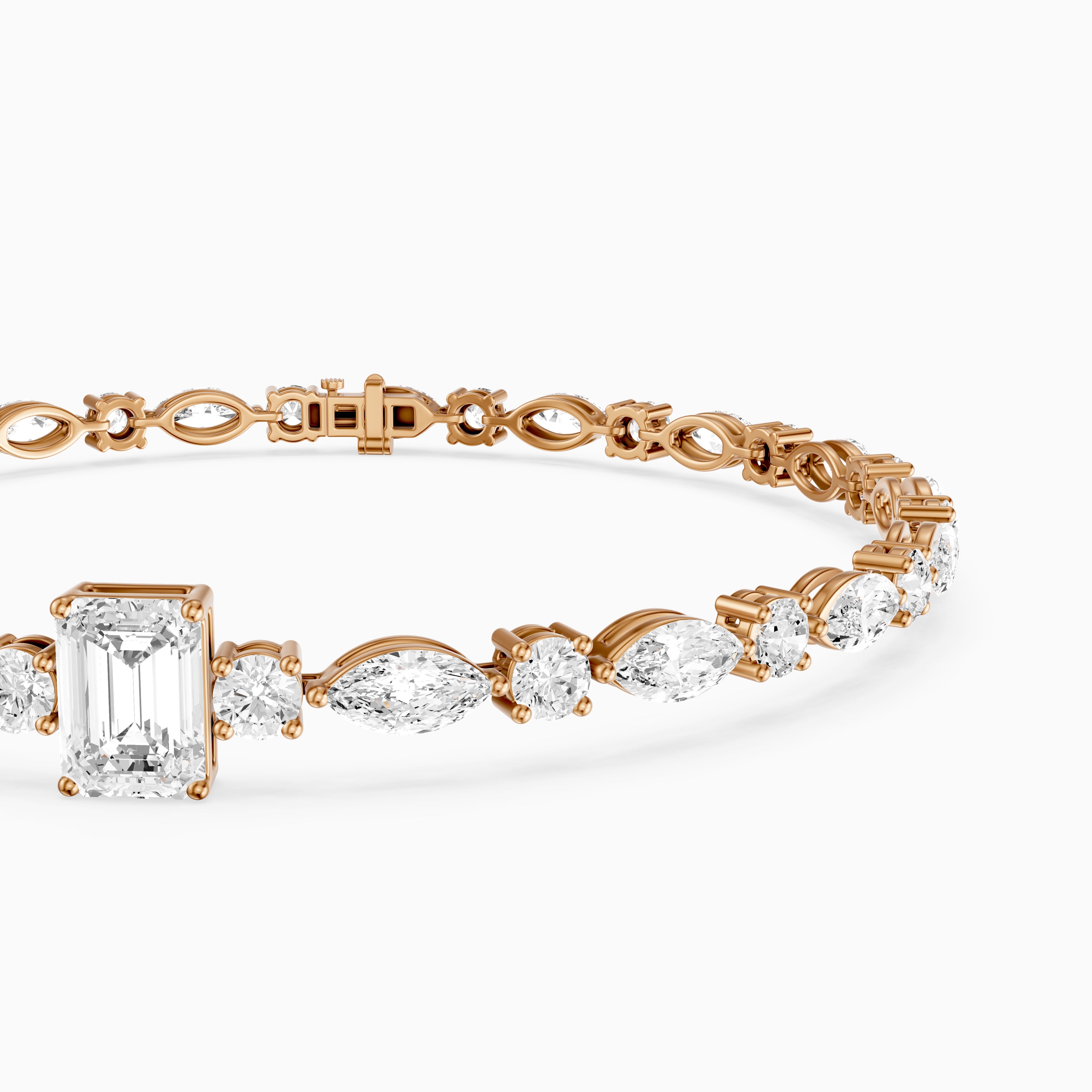 Jessie Emerald Cut Lab Grown Diamond Station Tennis Bracelet with Round and Marquise Diamonds