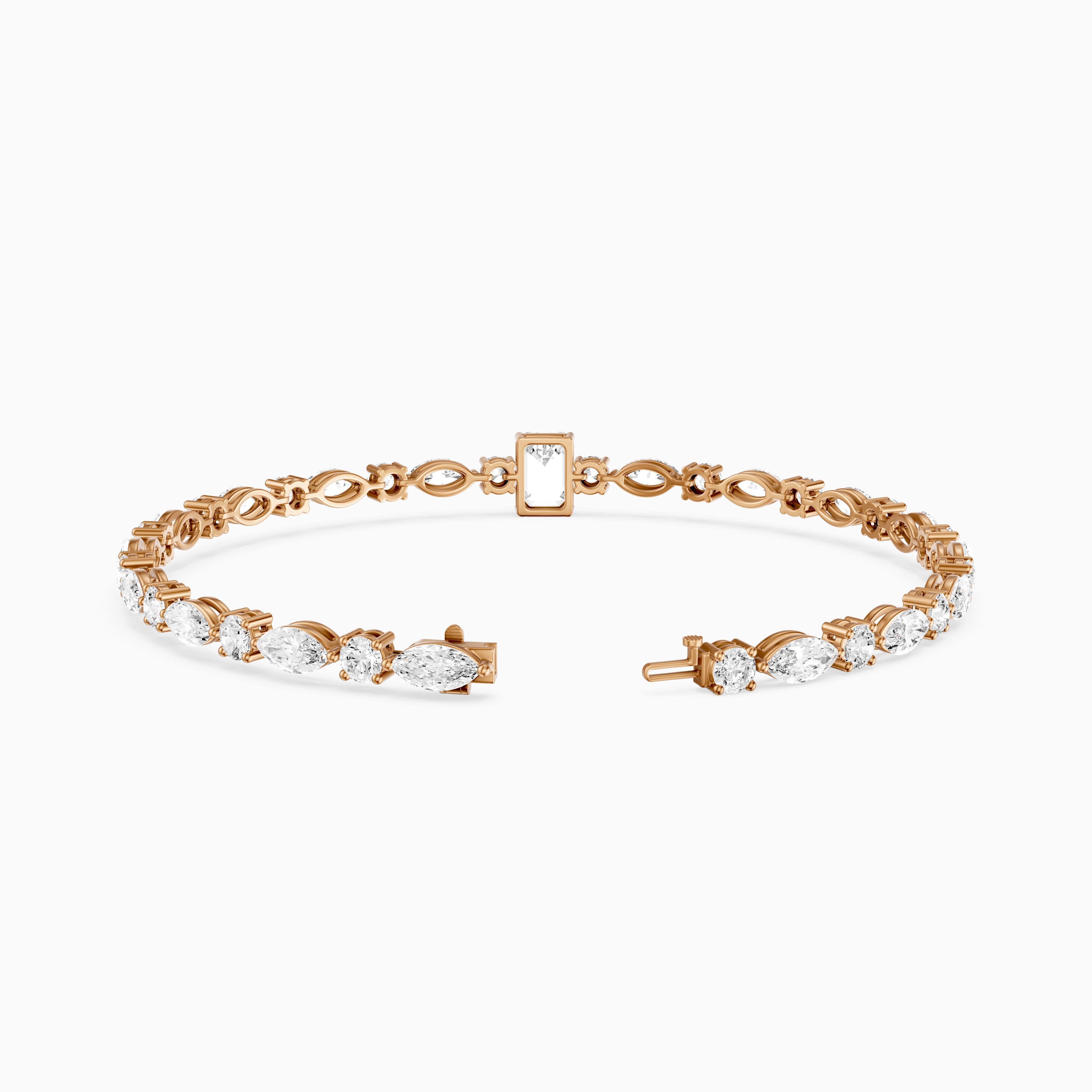 Jessie Emerald Cut Lab Grown Diamond Station Tennis Bracelet with Round and Marquise Diamonds