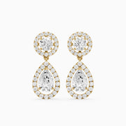 Echo Round and Pear Shaped Halo Lab Grown Diamond Drop Earrings