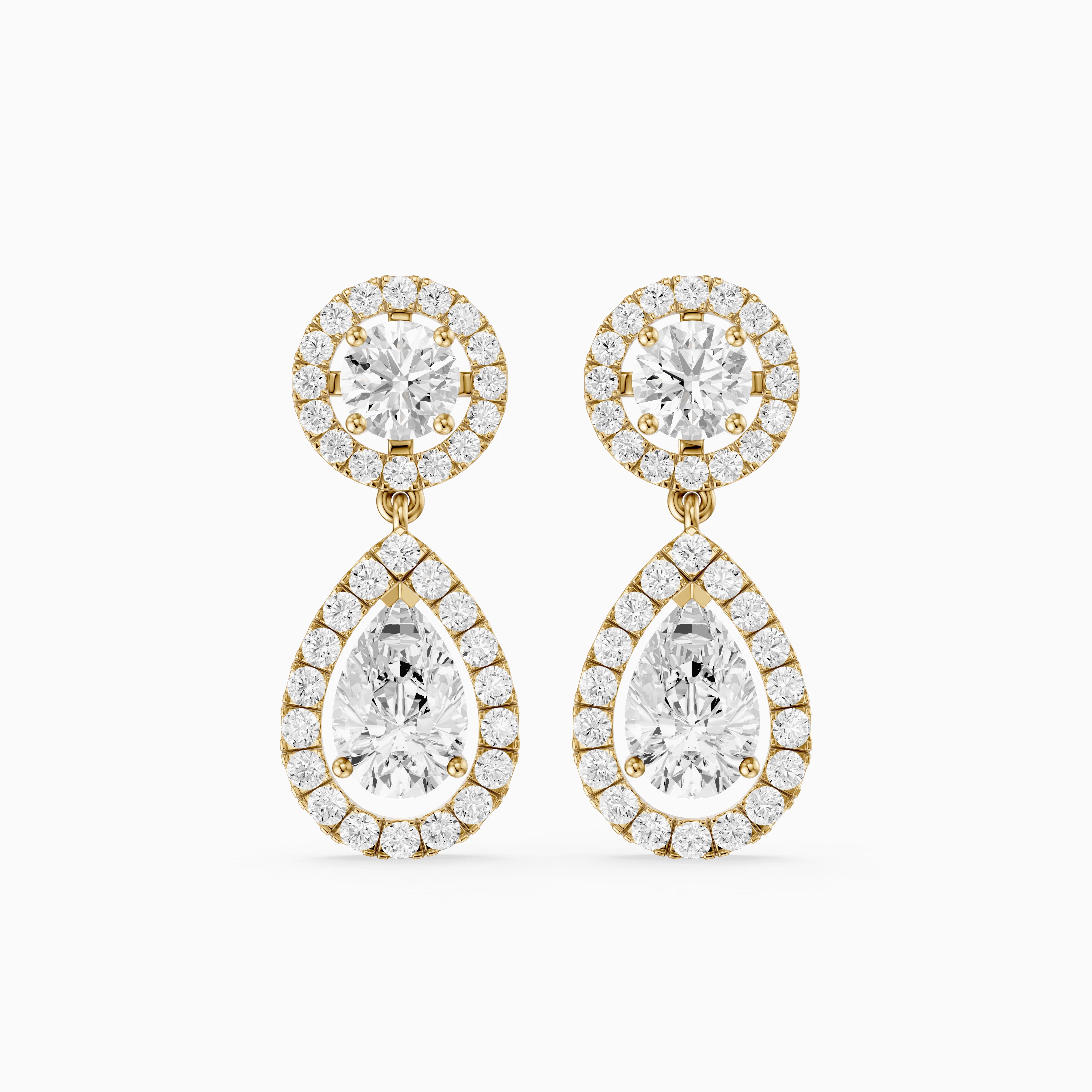 Echo Round and Pear Shaped Halo Lab Grown Diamond Drop Earrings