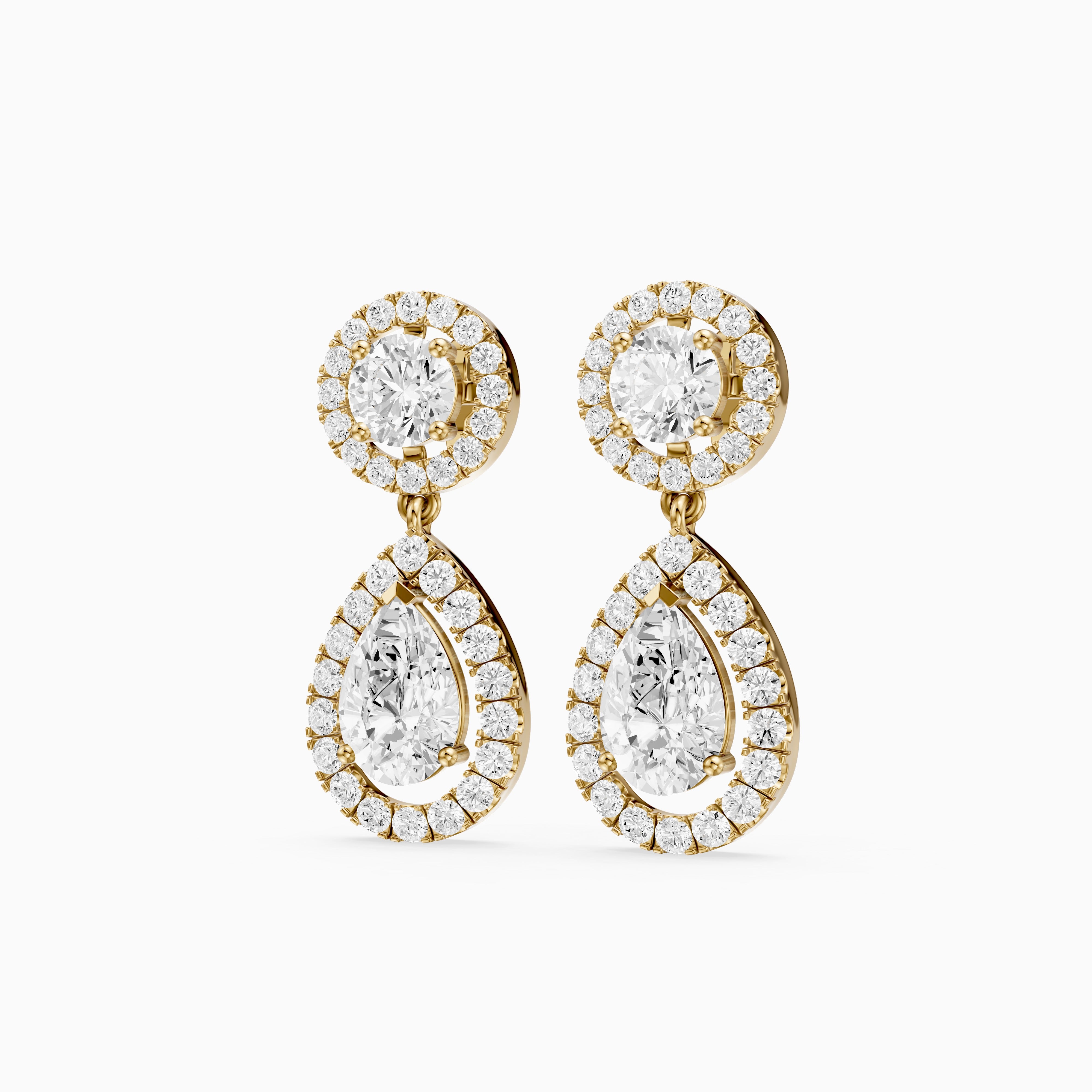 Echo Round and Pear Shaped Halo Lab Grown Diamond Drop Earrings