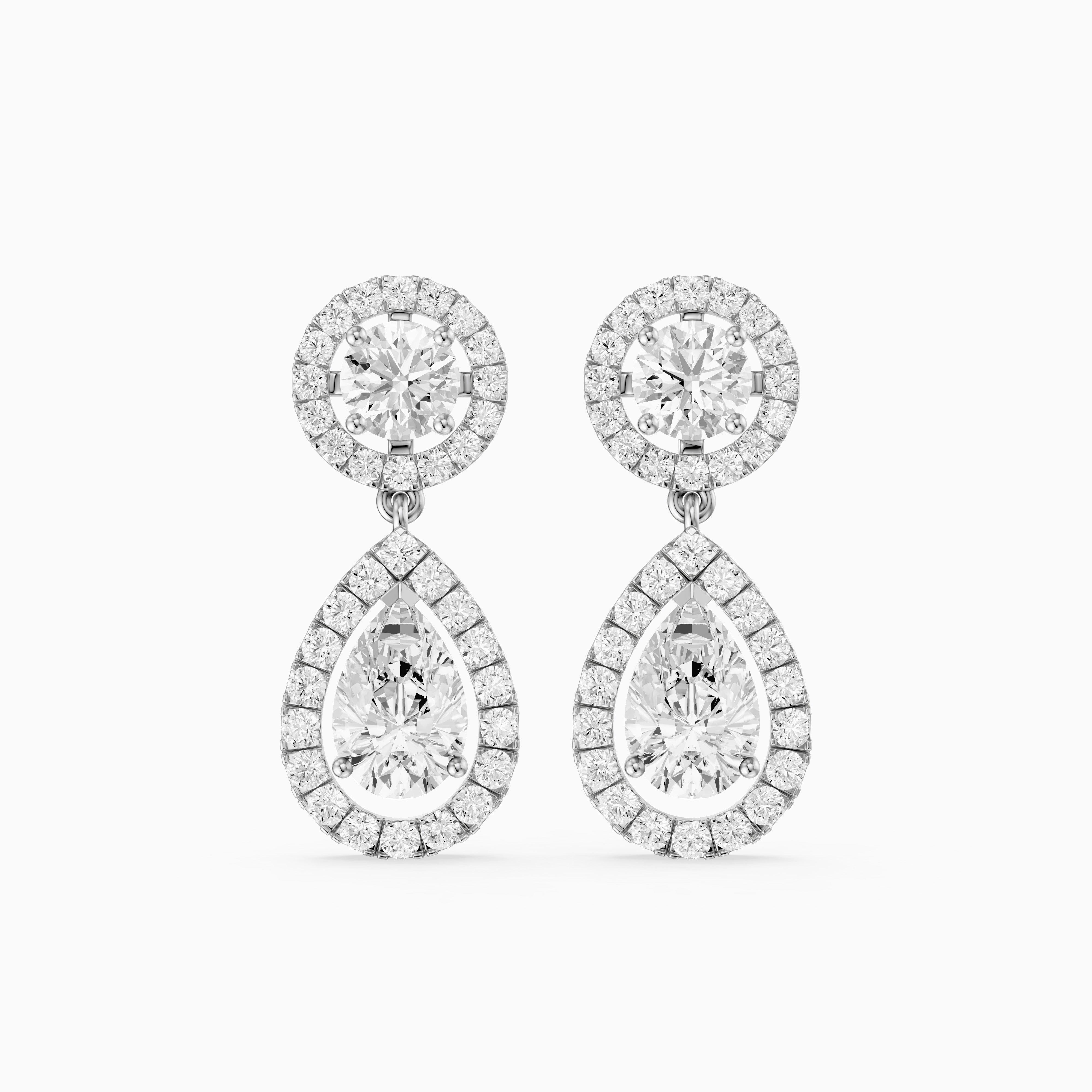 Echo Round and Pear Shaped Halo Lab Grown Diamond Drop Earrings