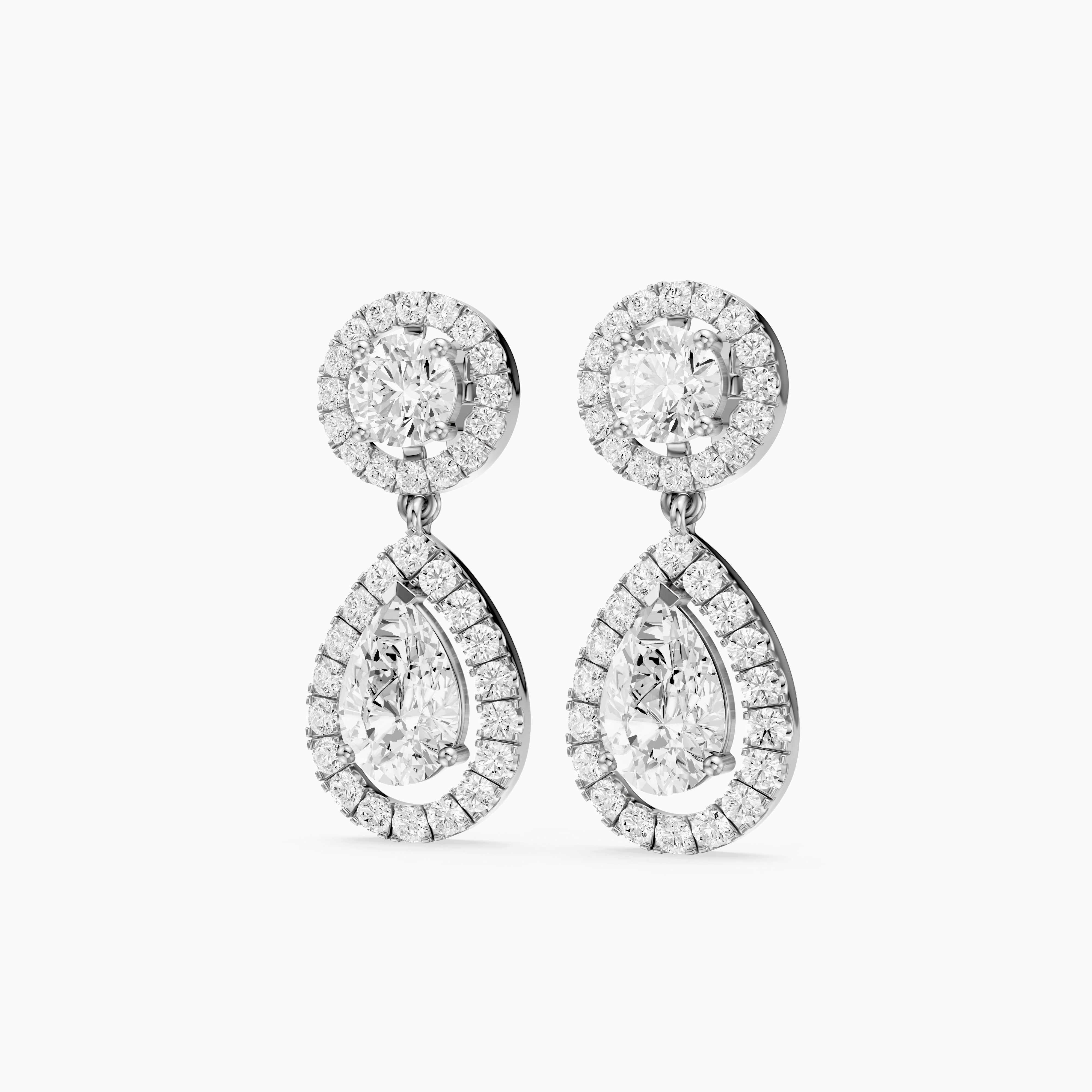 Echo Round and Pear Shaped Halo Lab Grown Diamond Drop Earrings