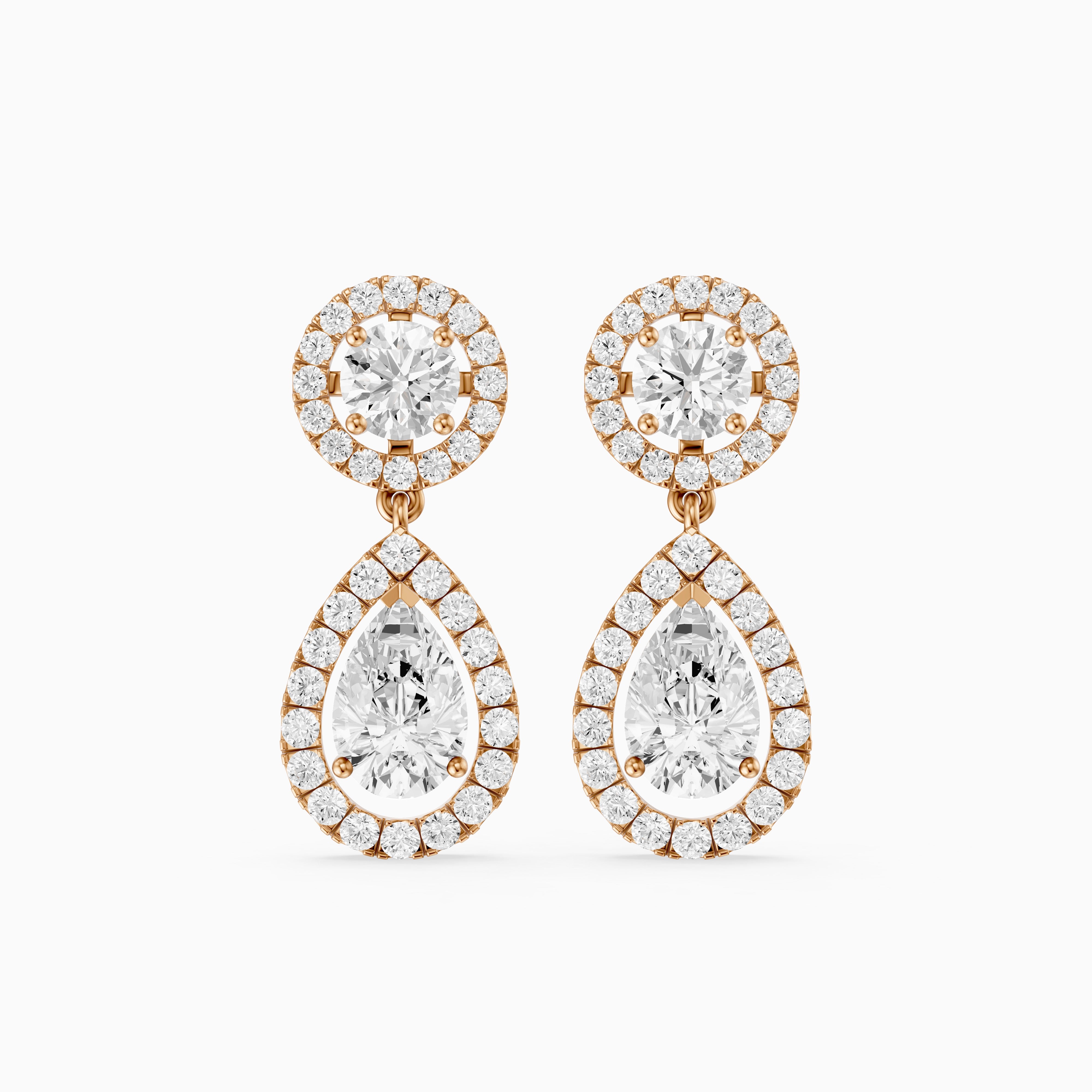 Echo Round and Pear Shaped Halo Lab Grown Diamond Drop Earrings