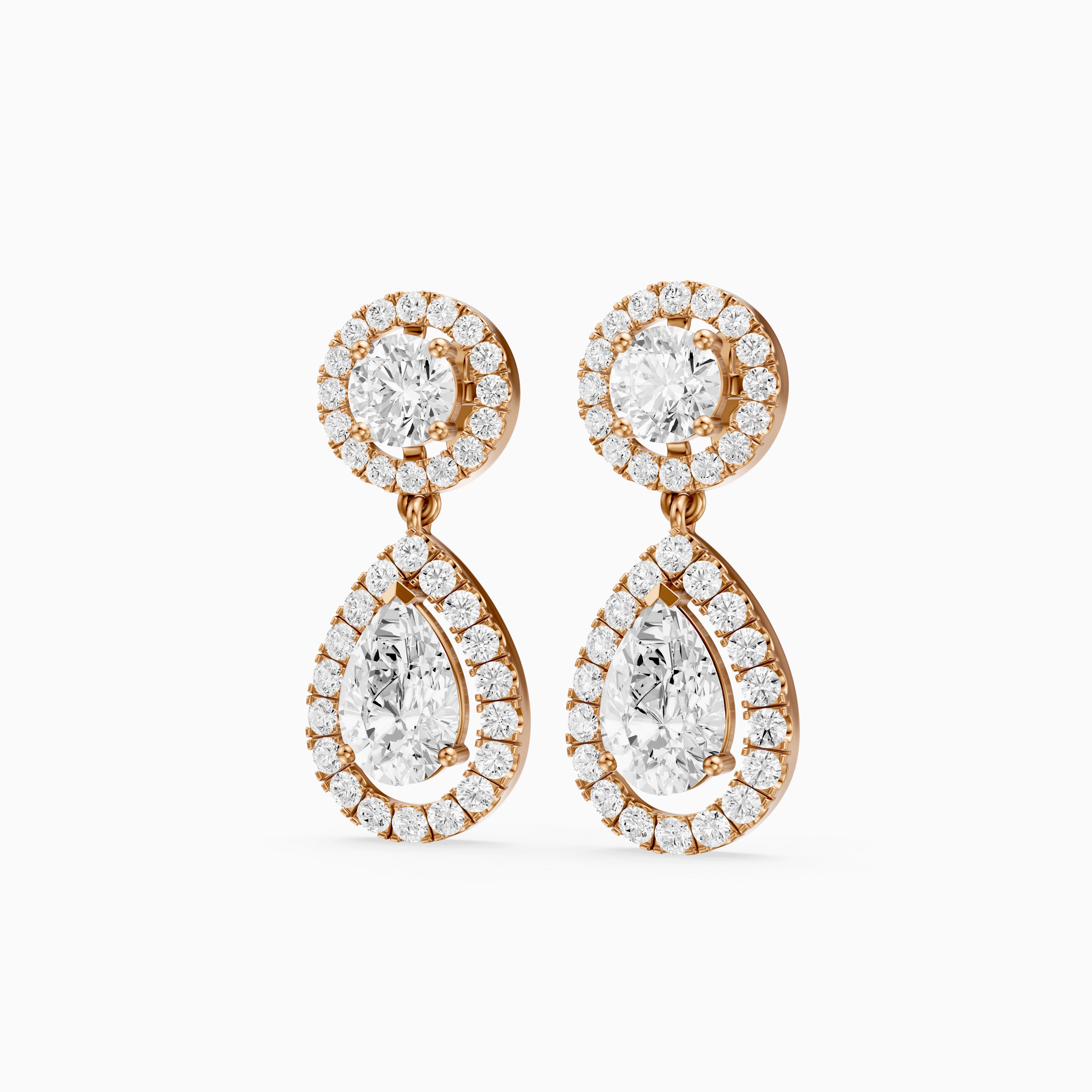Echo Round and Pear Shaped Halo Lab Grown Diamond Drop Earrings