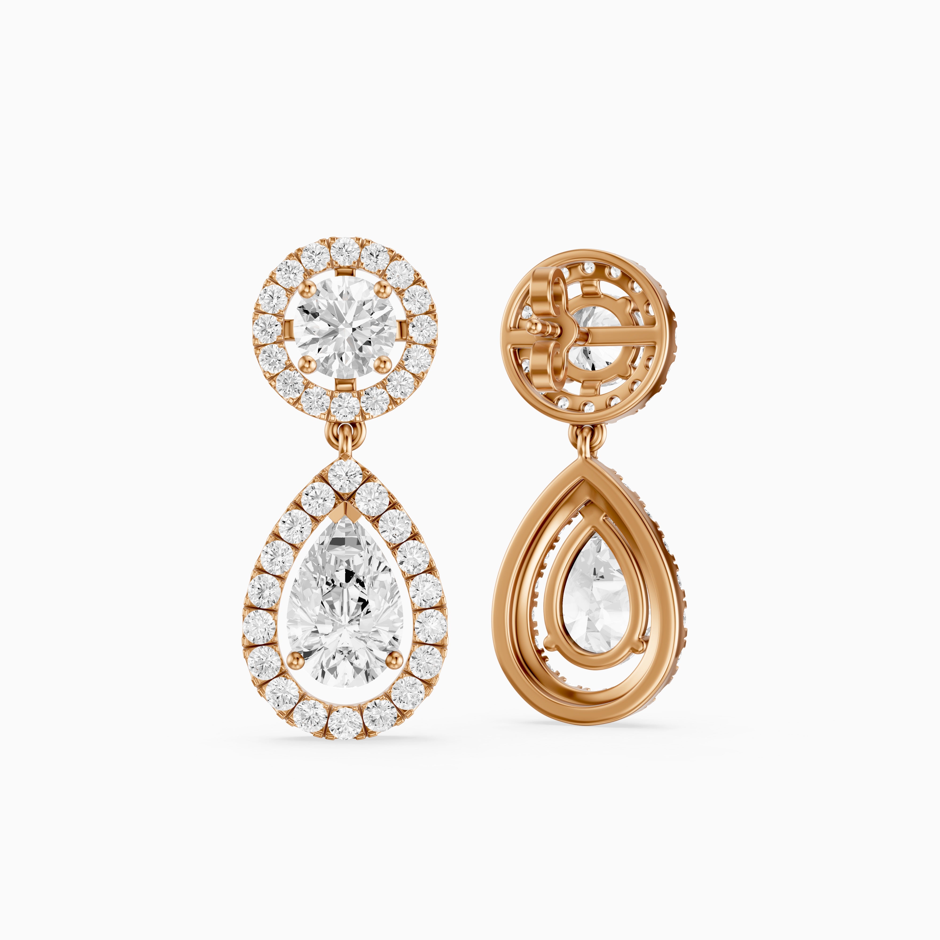 Echo Round and Pear Shaped Halo Lab Grown Diamond Drop Earrings