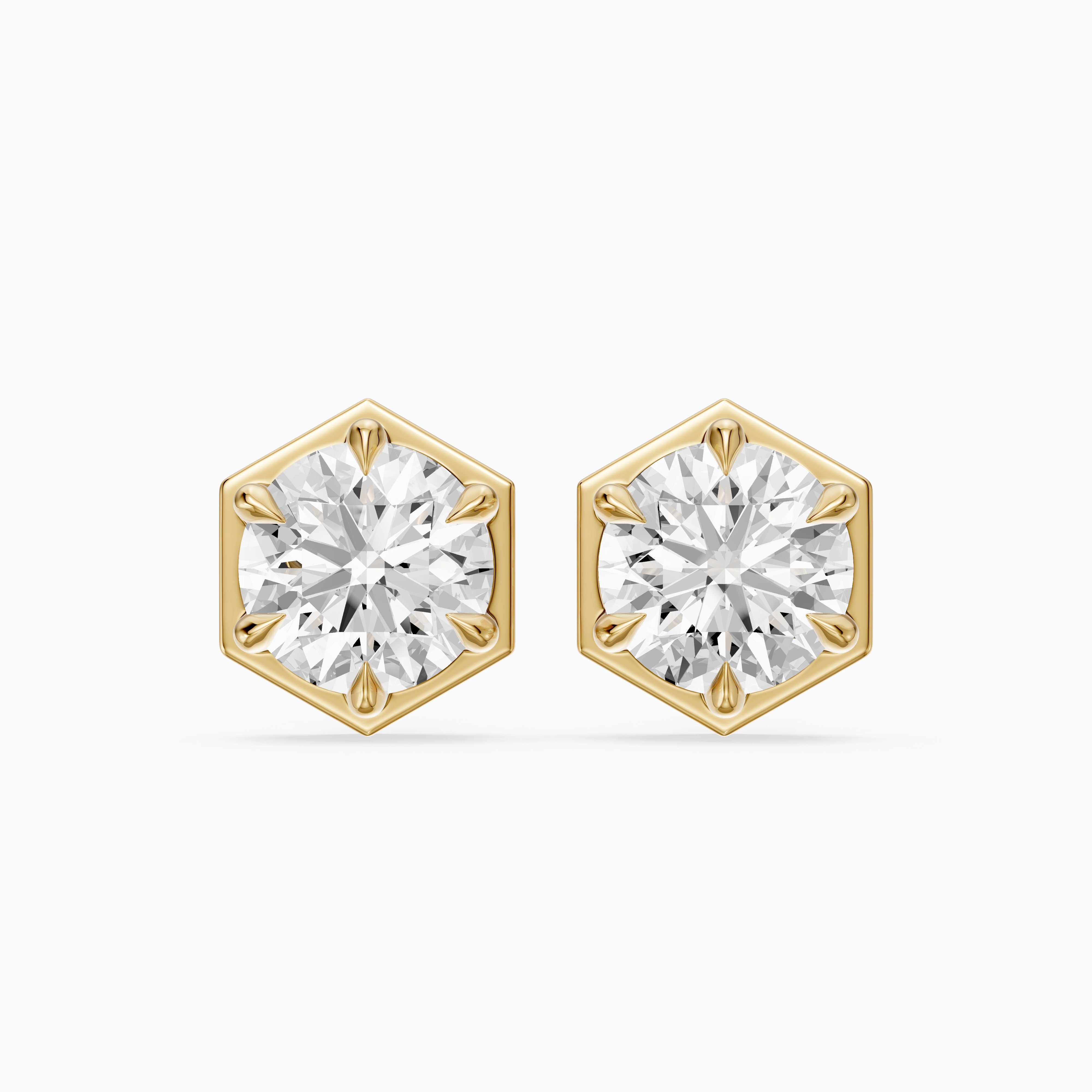Ylva Round Cut Lab Grown Diamond Hexagon Frame Stud Earrings